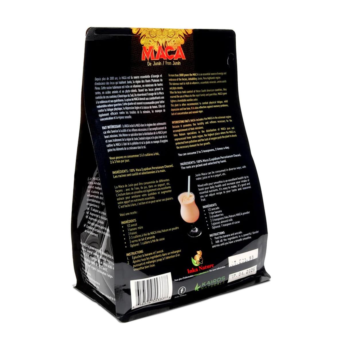 Inka Nature Maca Powder From Junin 500g 100 Servings, Maca Root for Women and Men, Supports Energy and Endurance, Promotes Hormonal Balance, Enhances Focus, Concentration, Learning and Memory, Vegan