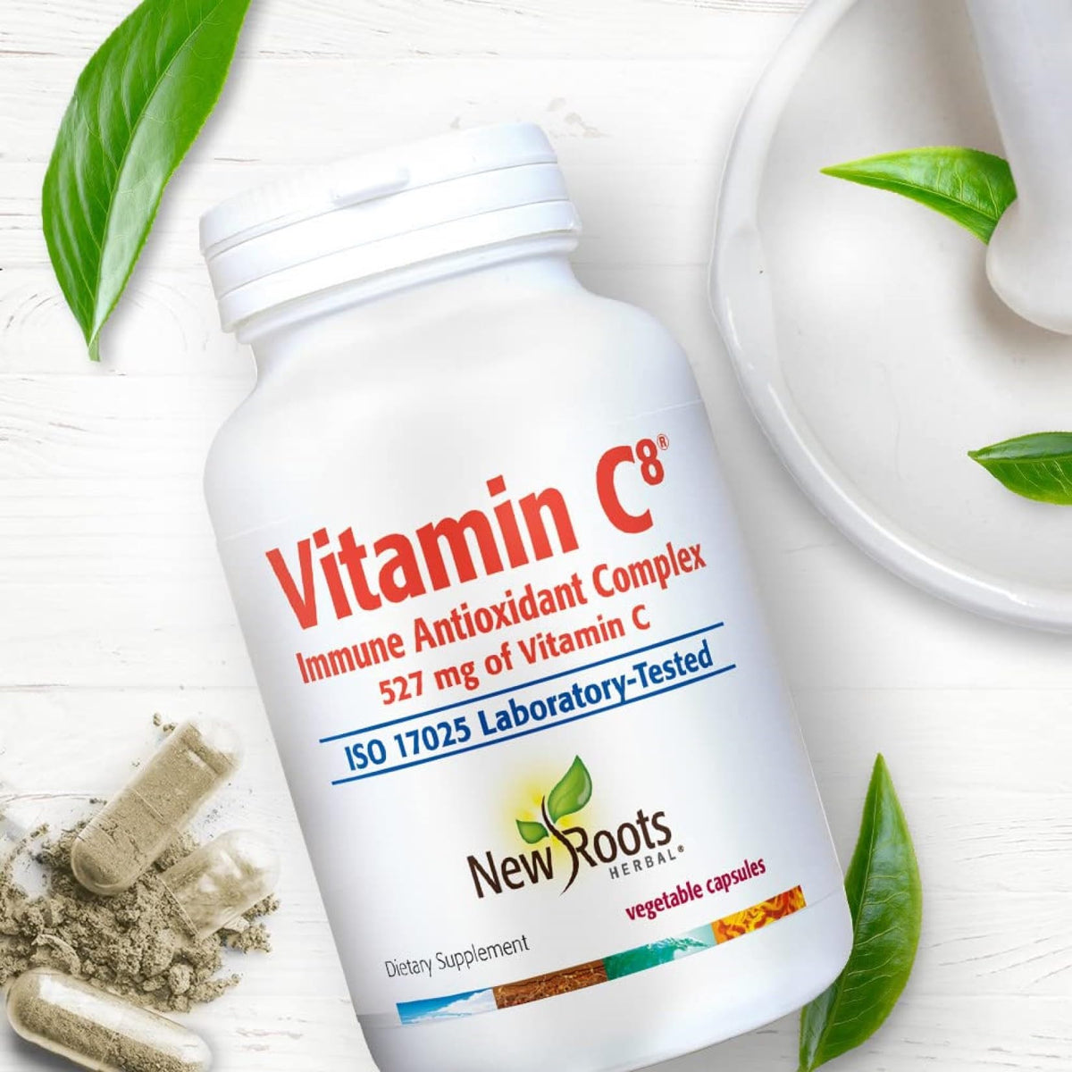 New Roots Herbal Vitamin C⁸ 90 Veg Capsules, 45-Day Supply - 8 Active Forms of Buffered Vitamin C with Zinc & Green Tea Extract for Enhanced Absorption, Antioxidant Support, Non-GMO, Made in Canada