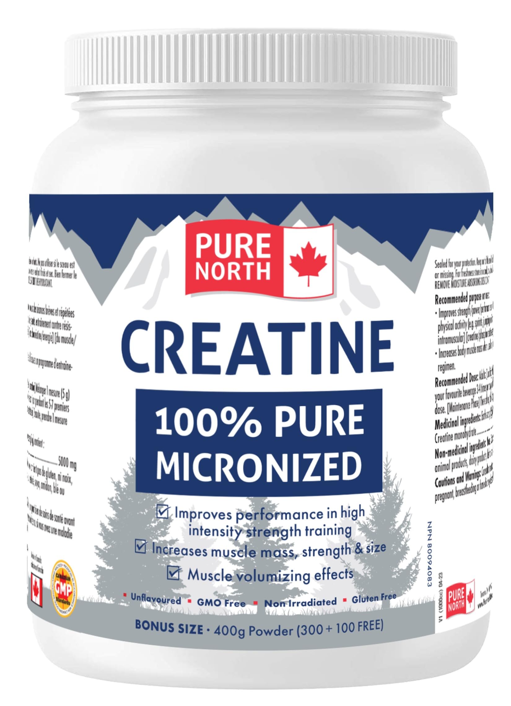 Pure North Naturals - Creatine 100% Pure Micronized 400g Powder 80-Servings - Improve Muscle Mass, Strength and Size - Improve Training Performance - 3rd Party Tested - Formulated & Made in Canada