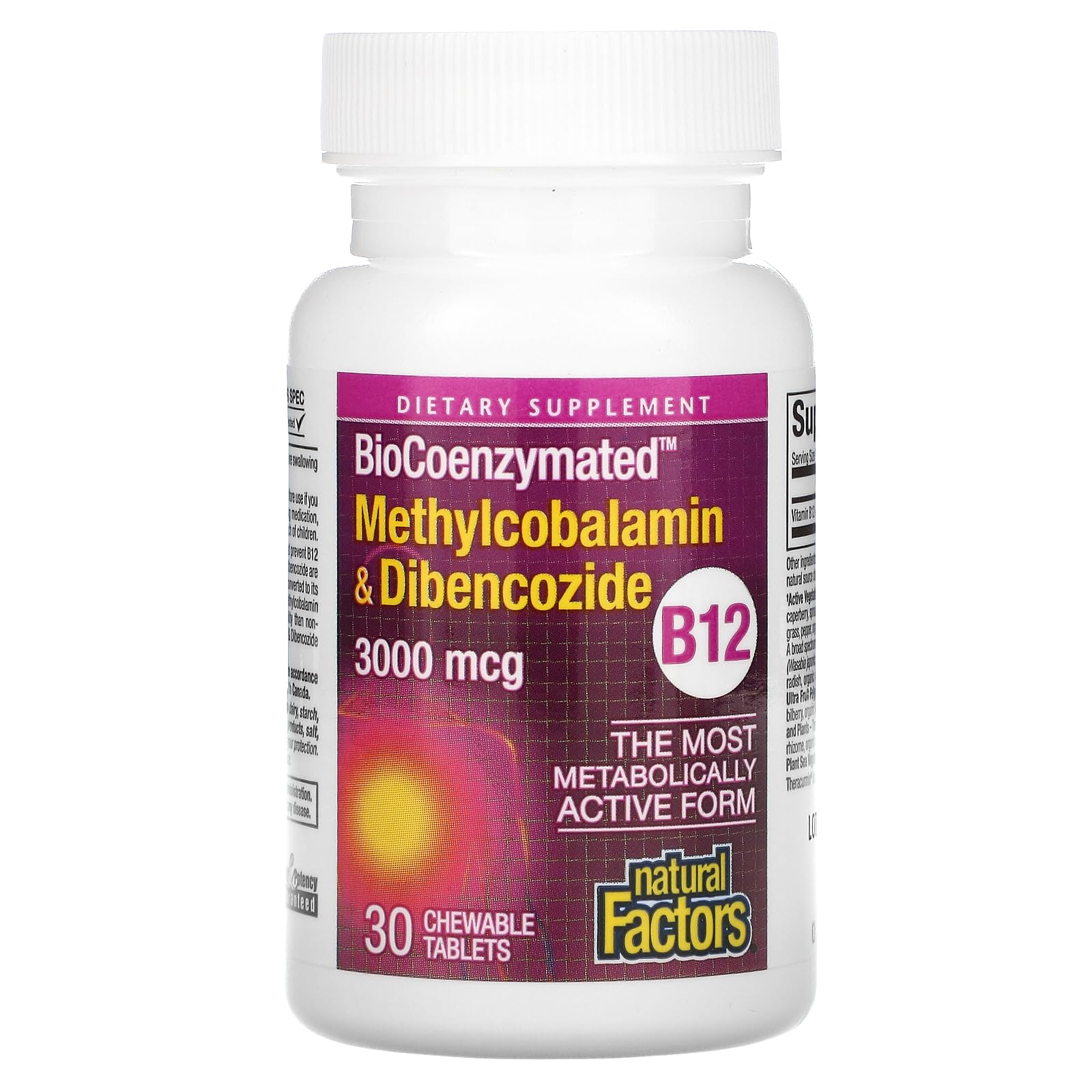Natural Factors BioCoenzymated Methylcobalamin & Dibencozide 3000 mcg 30 Sublingual Tablets
