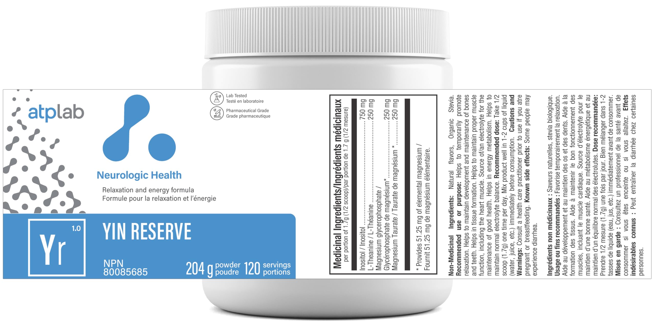 ATP LAB - Yin Reserve 204g Powder 120-Servings - Promote Relaxation and Sleep - Teeth Health and Bone Health Supplement - Heart Muscle Funtion Electrolyte Balance