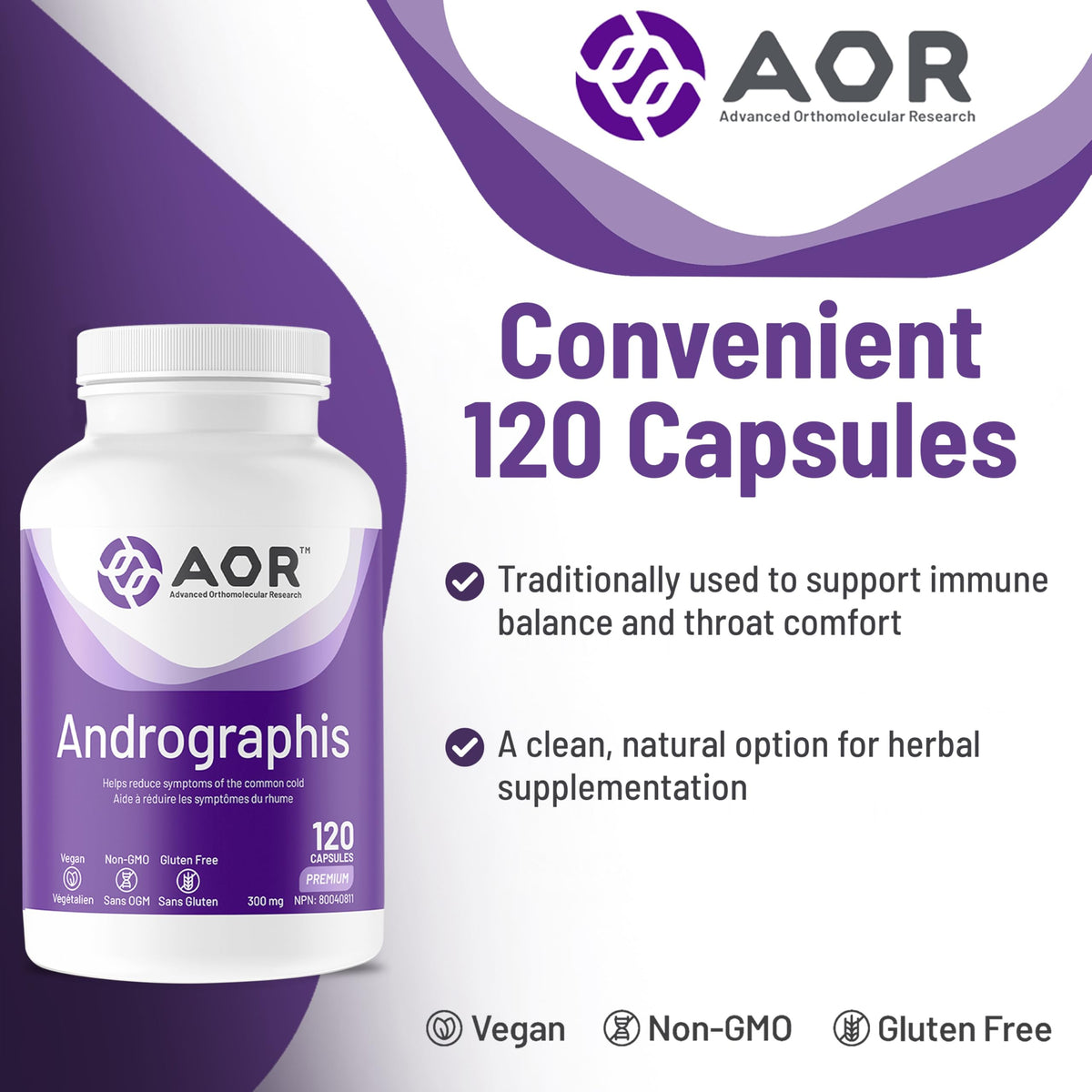 AOR Andrographis Capsules, Immune Support Supplement, 120 Capsules