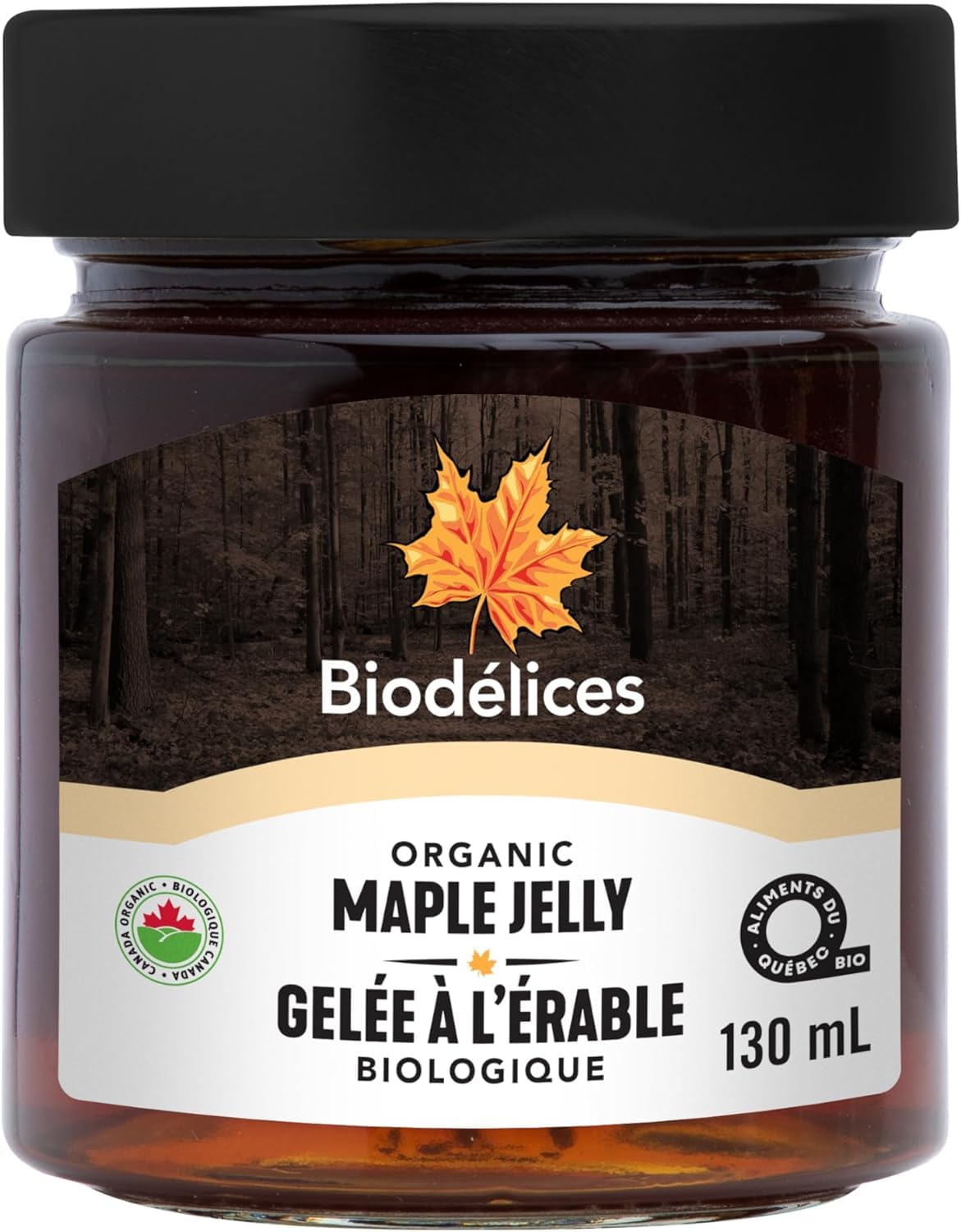 Biodélices Organic Maple Jelly, Canadian Maple Syrup, Quebec, Canada, 130ml