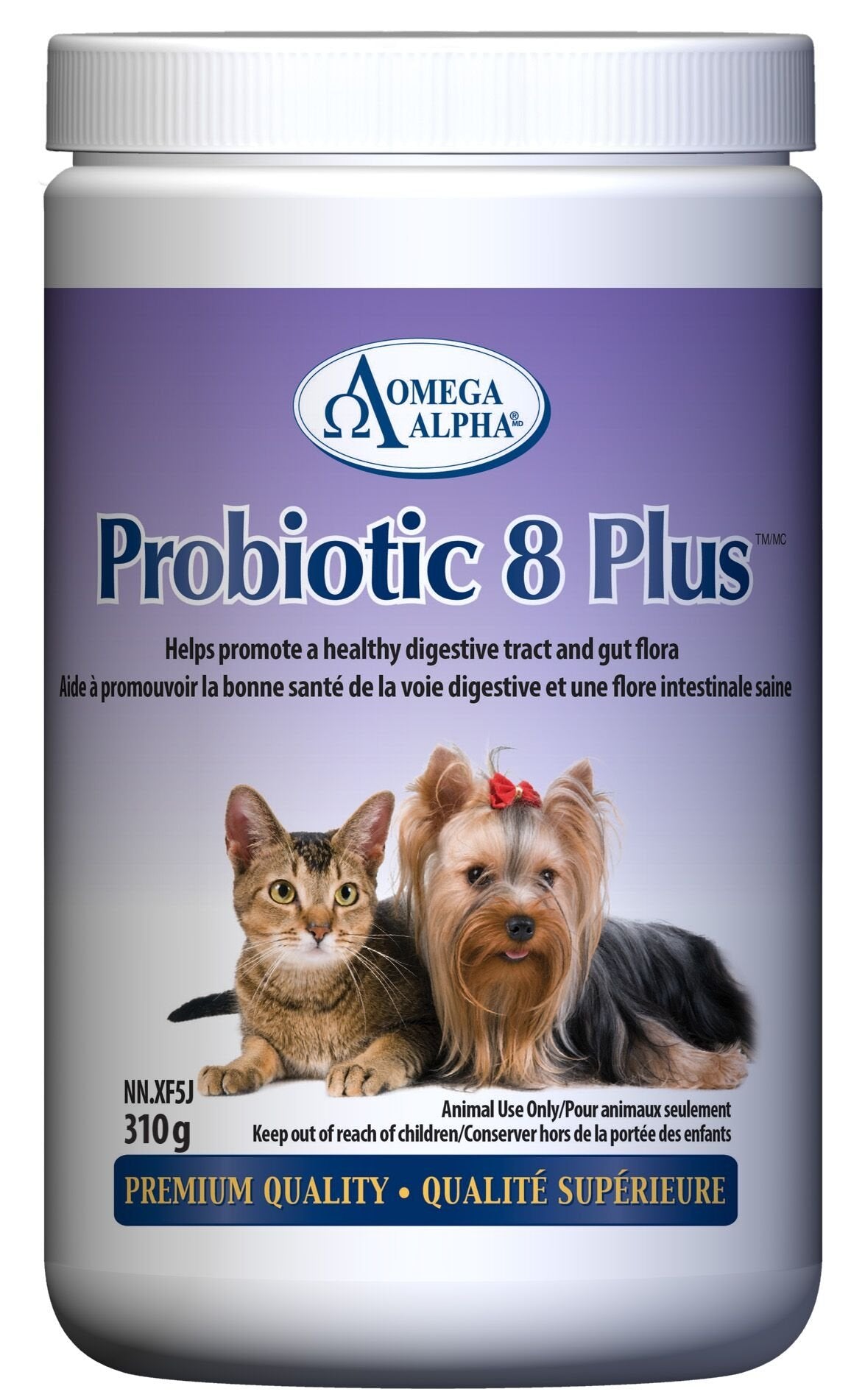 Omega Alpha Probiotic 8 Plus 310g Poudre pour Chiens et Chats avec 8 Souches et Enzymes Digestives, Soutient l'Équilibre de la Flore Intestinale et une Absorption Saine des Nutriments