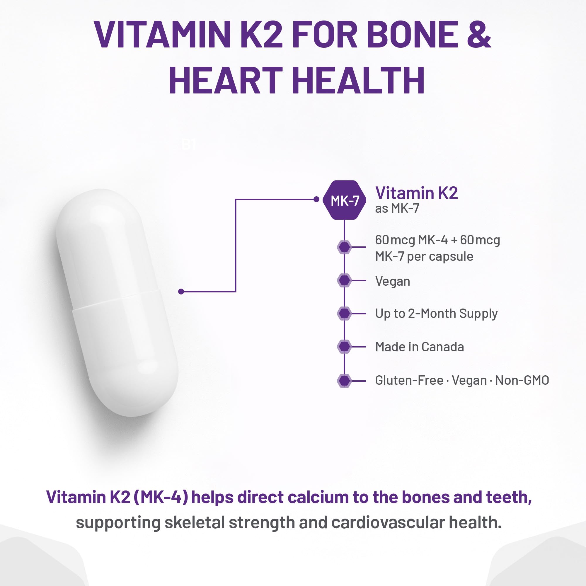 AOR Vitamin K2 Supplement 120mcg, Vegan 60 Caps 60-Day Supply - Supports Bone, Liver & Heart Wellness, Promotes Efficient Calcium Use, Helps Maintain Healthy Blood Clotting, Balanced MK-4 & MK-7 Ratio