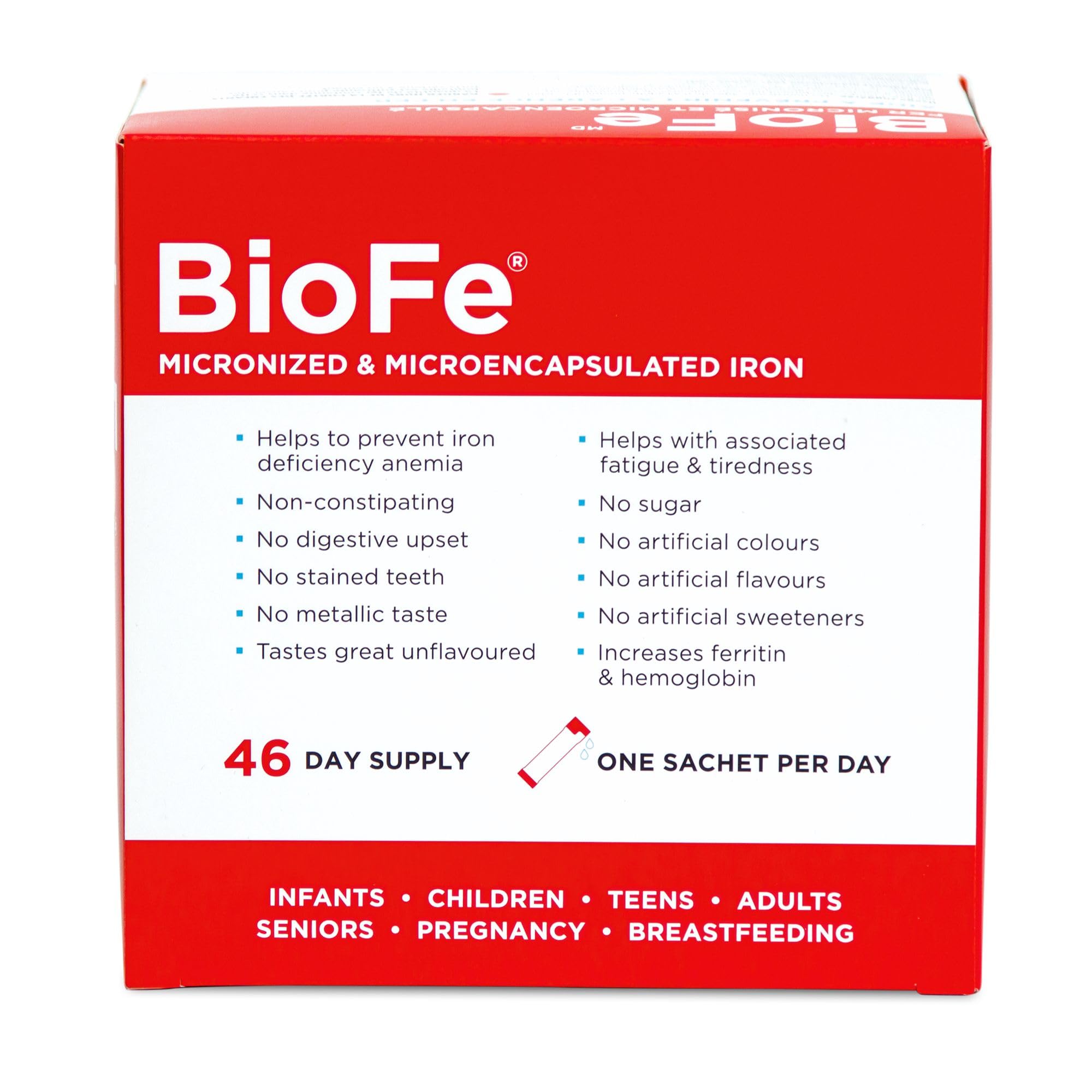 KidStar Nutrients - BioFe Liquid Elemental Iron 30mg, 46 Sachets 46-Day Supply - Helps to Prevent Iron Deficiency Anemia - Vegan, Non-Constipating, No-Sugar, No-Digestive Upset and Gluten-Free