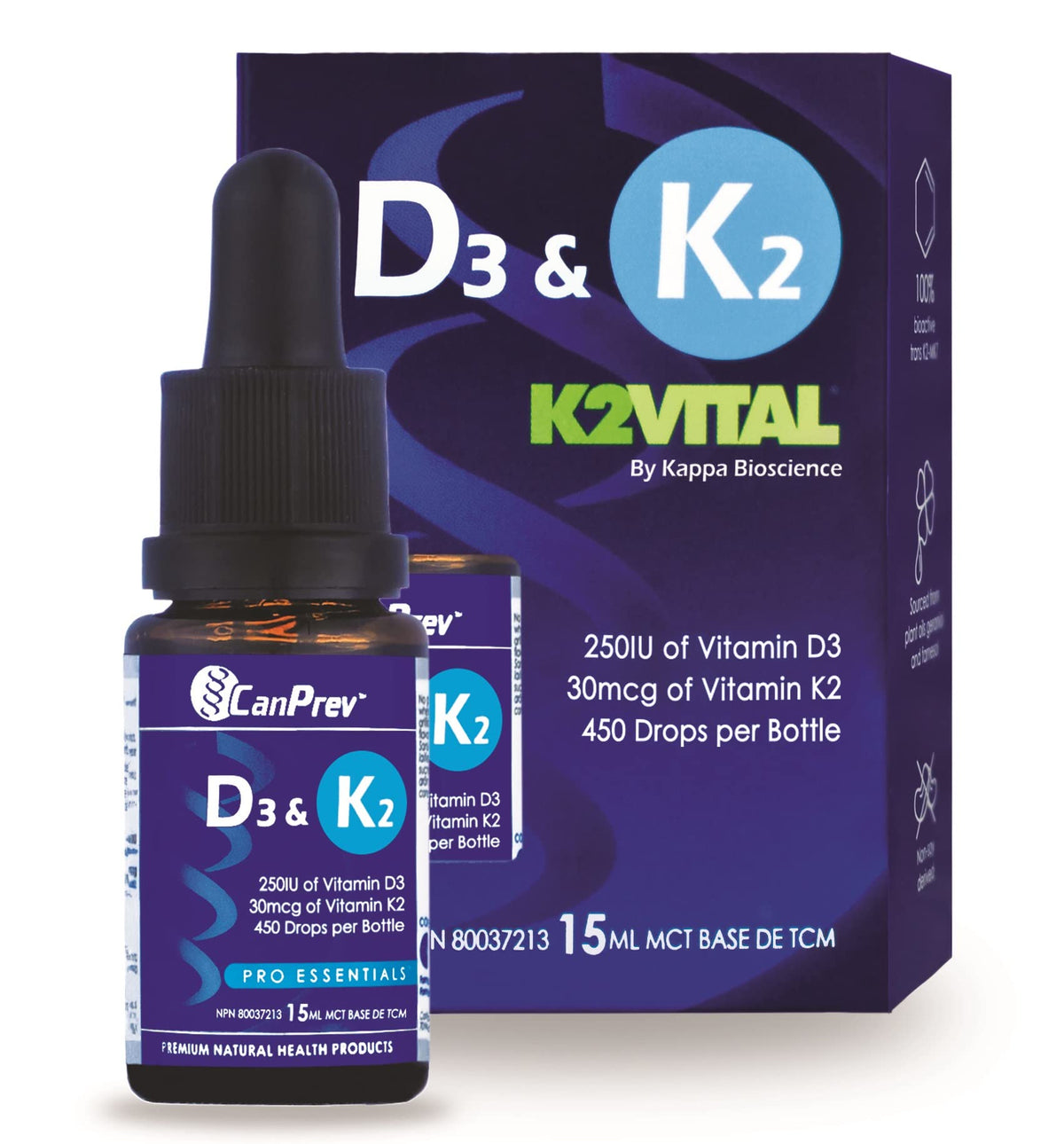 CanPrev Vitamin D3 K2 Drops, Fast Absorbing, MCT Base, 15ml, 112 Day Supply