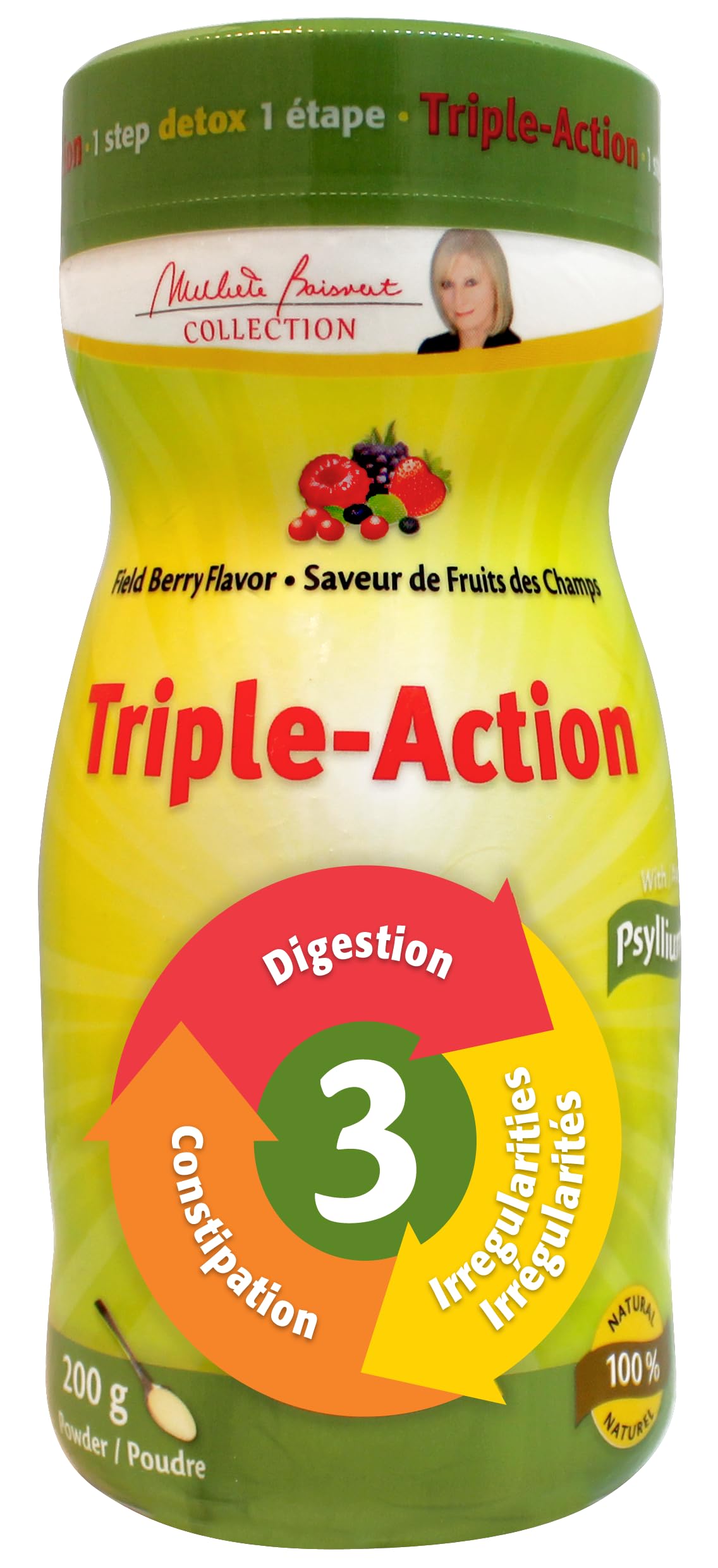 Triple- Action 200g Powder - Field Berry Flavor - Triple-Action Psyllium Husk for Comfortable Digestion & Gut Balance, Licorice Root & Garlic for Gentle Support, Promote Regularity & Digestive Harmony