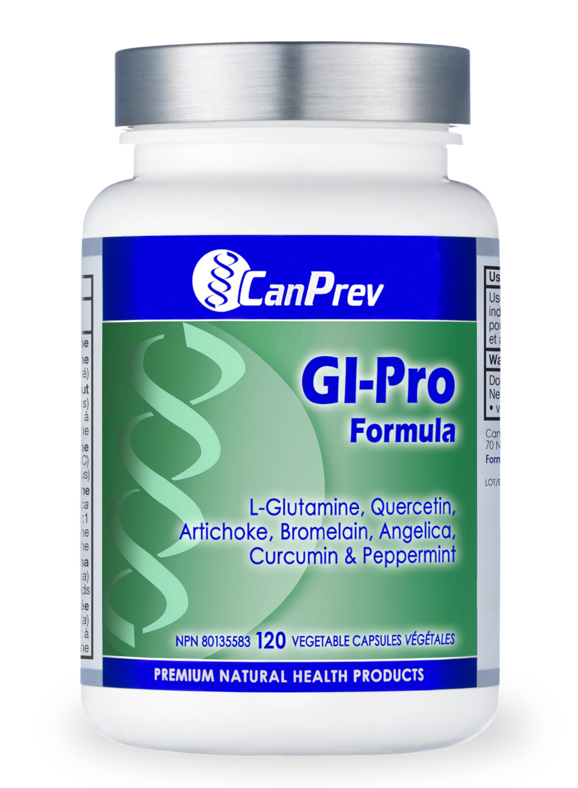 CanPrev GI-Pro Formula, 120 V-Capsules végétaliennes avec L-Glutamine, Quercétine, Artichaut, Angélique, Bromélaïne, Curcumine et Menthe poivrée - Favorise le confort digestif et le bien-être intestinal général