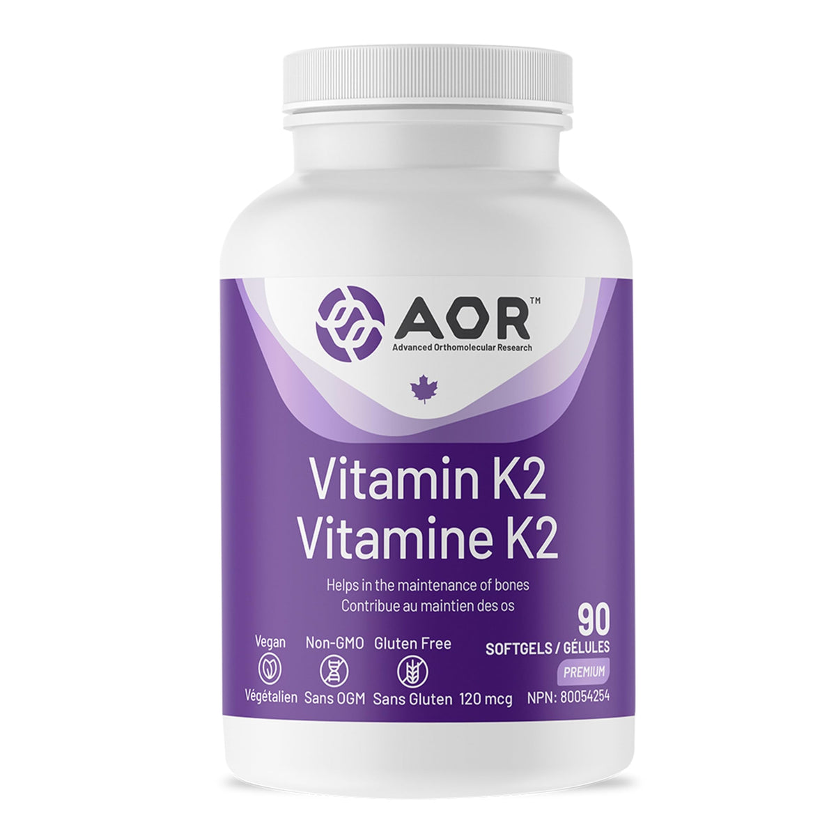 AOR Vitamin K2 MK-4 & MK-7 120mcg, 90 Vegan Softgels for Bone Maintenance