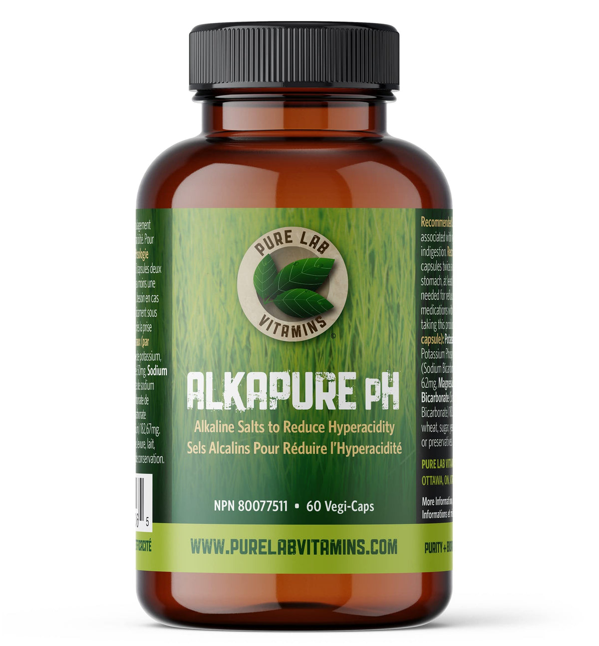 Pure Lab Vitamins - Alkapure pH 60 Vegetarian Caps | Balanced Alkaline Salts Antacid Supplement | Improve Body pH, Digestion Support, Calcium free