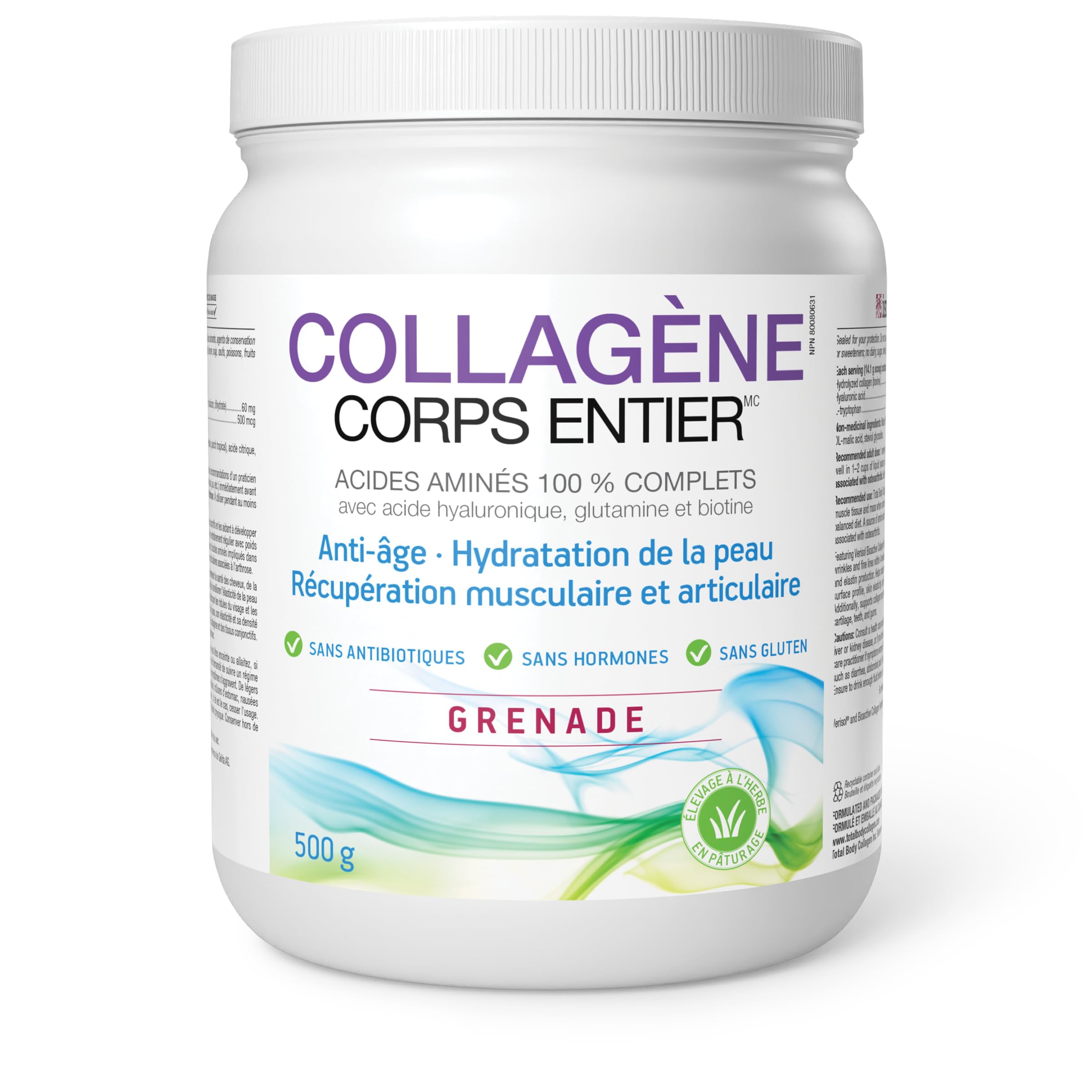 Natural Factors - Total Body Collagen Bioactive Peptides Pomegranate Flavour, 500g Powder - Complete Amino Acid Supplement - Hyaluronic Acid, Glutamine & Biotin - Hydrated Skin, Muscle & Joint Recovery, Reduces Wrinkles & Fine Lines