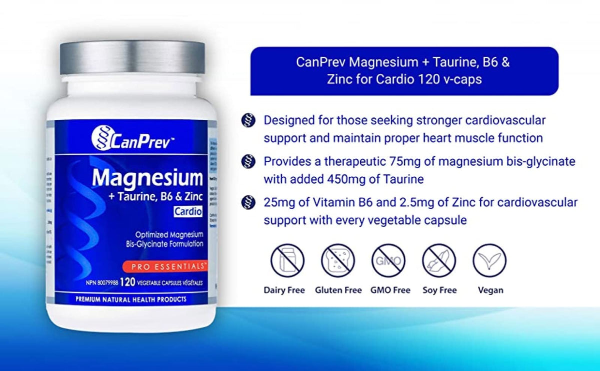 CanPrev Magnesium Bisglycinate, Taurine & Zinc, 120 Capsules, 30-Day Supply