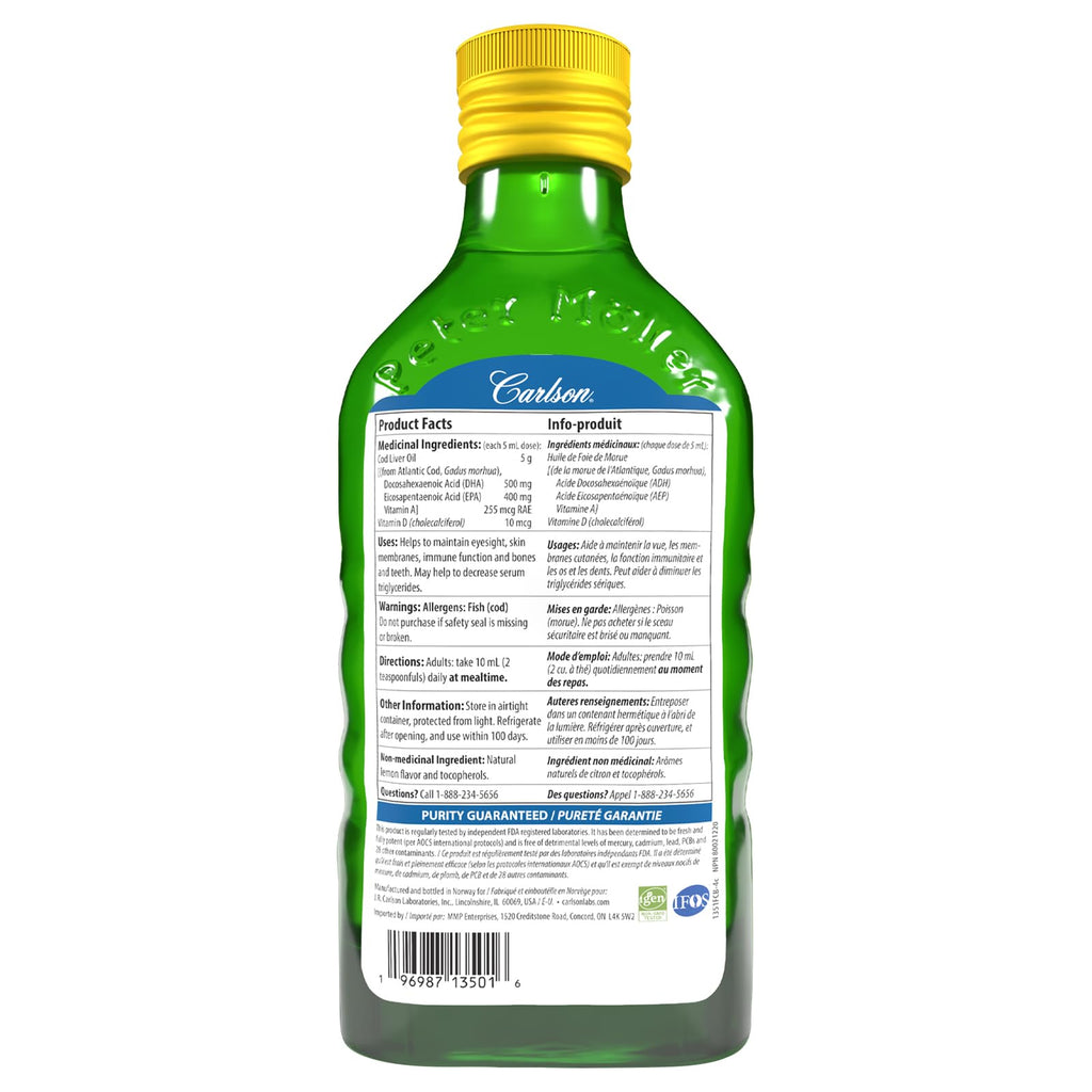 Carlson - Cod Liver Oil, 1100 mg Omega-3s + A & D3, Wild-Caught Norwegian Arctic Cod-Liver Oil, Sustainably Sourced Nordic Fish Oil Liquid