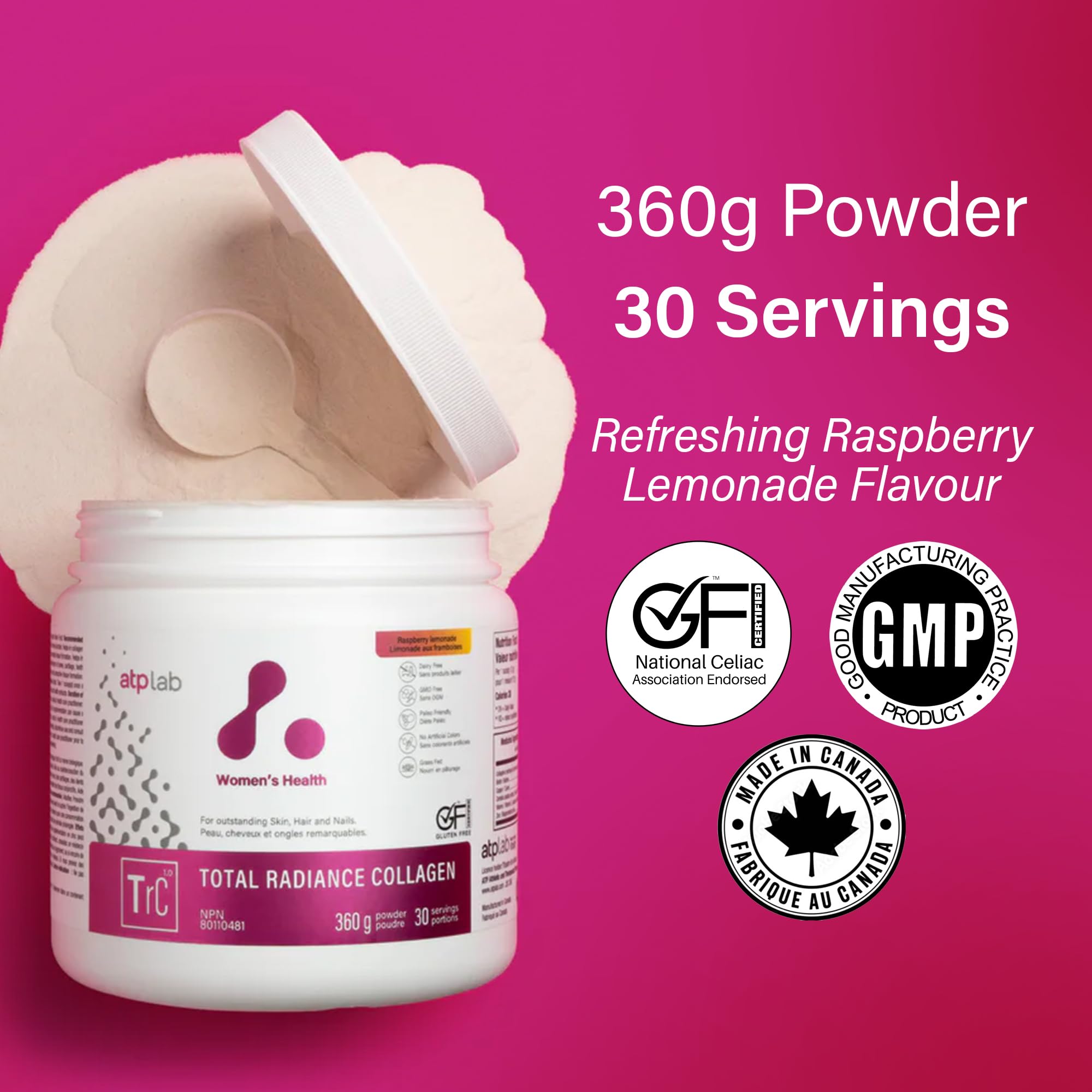 ATP LAB - Total Radiance Collagène 360g - Poudre de protéines de collagène pour femmes - Pour la peau, les cheveux et les ongles - Suppléments de collagène pour femmes