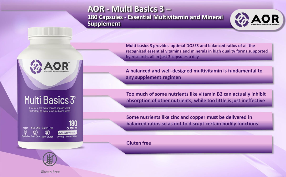 AOR Multi Basics 3 Multivitamin, Vitamin B Complex, Vitamin C, 180 Caps