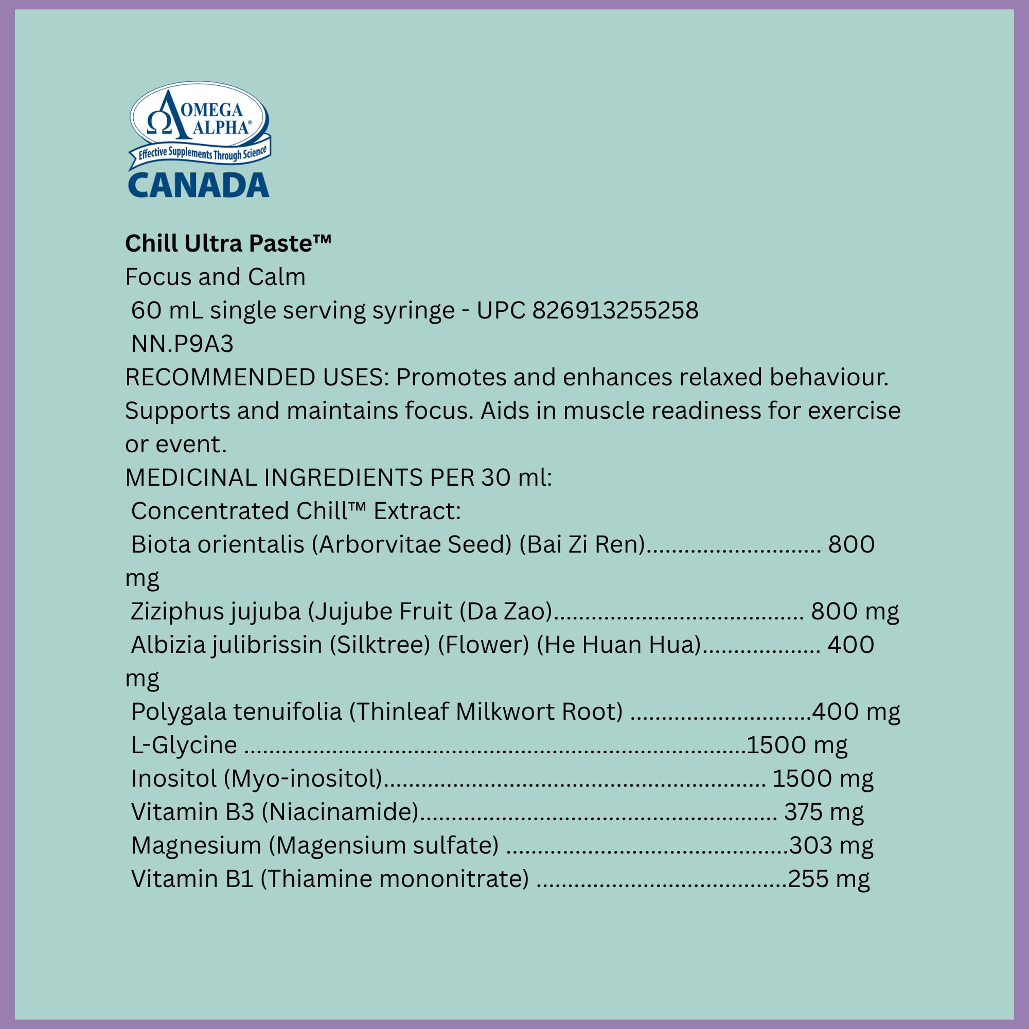 Omega Alpha Chill Ultra Pâte pour Chevaux 60 mL, Seringue à Dose Unique, Soutien Équin pour la Concentration, le Calme et la Préparation Musculaire Pendant les Événements et les Voyages
