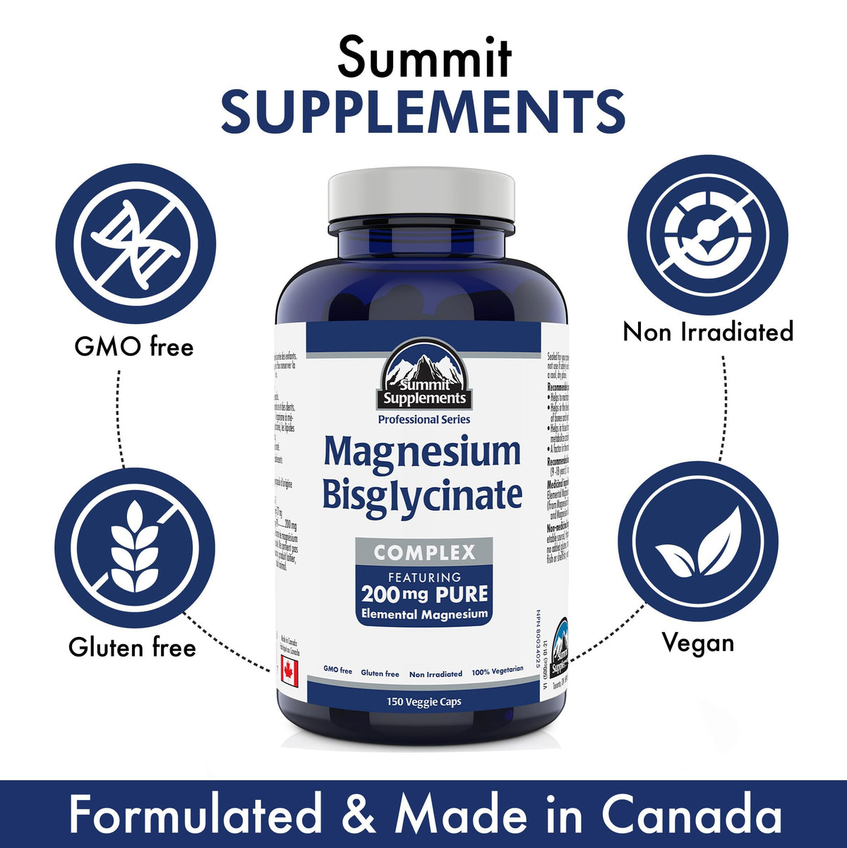 Magnesium Biglycinate 200 mg 150 Capsules, 150-Day Supply - Muscle Health, Bone Health and Cramp Relief - Sweet Dreams Magnesium Supplements - 3rd Party Tested - Formulated & Made in Canada