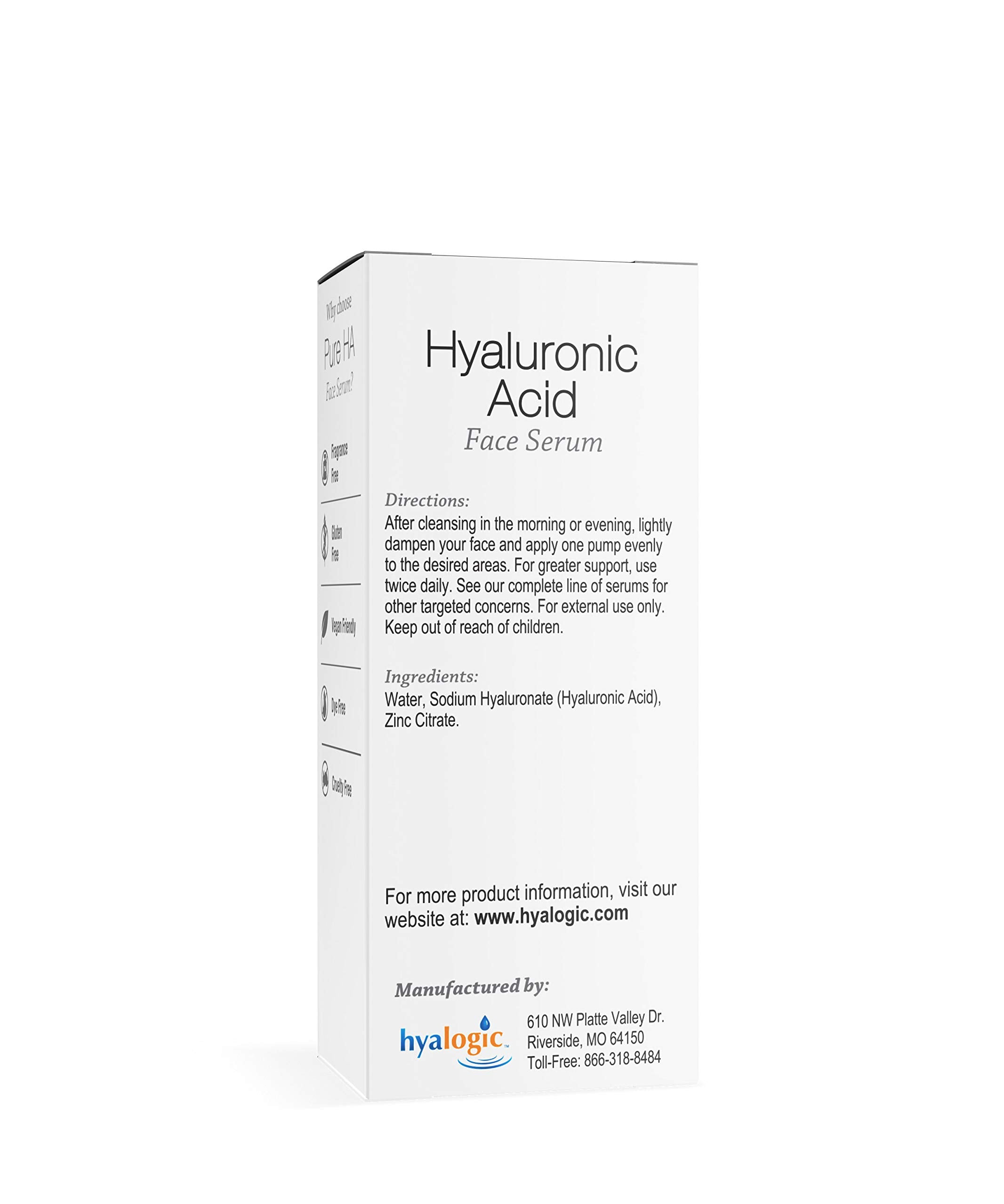 Pure Hyaluronic Acid Serum for Face - Hyalogic Natural HA Face Serum, Non-Greasy, Fragrance-Free Formula