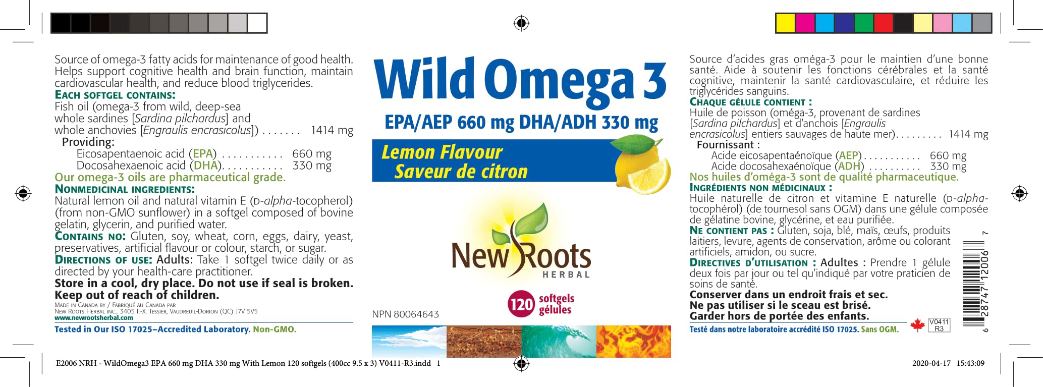 New Roots Herbal - Oméga-3 Sauvage AEP 660 mg ADH 330 mg