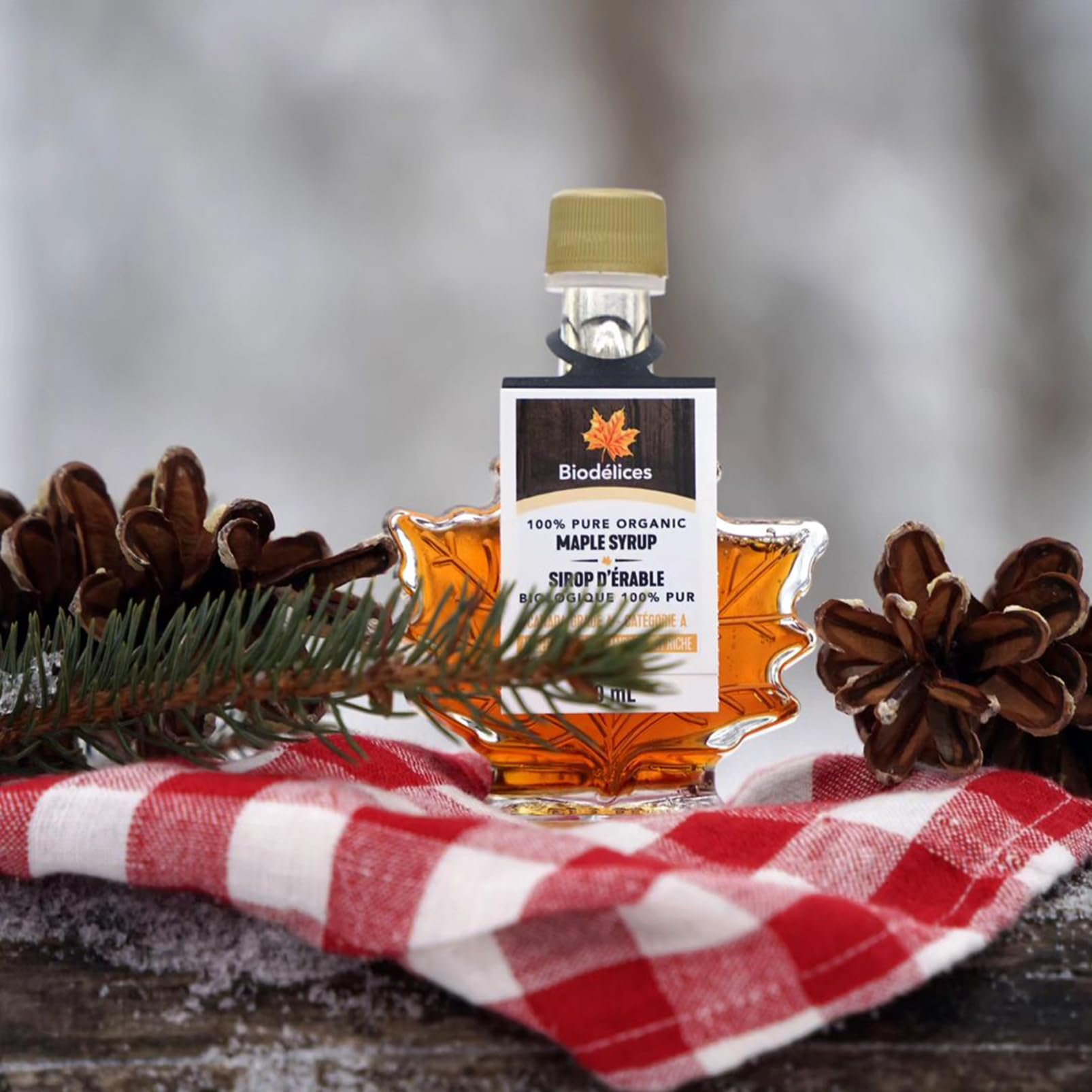 Biodélices 100% Pure Organic Maple Syrup - Grade A - Quebec's Finest in Elegant Maple Leaf Bottle