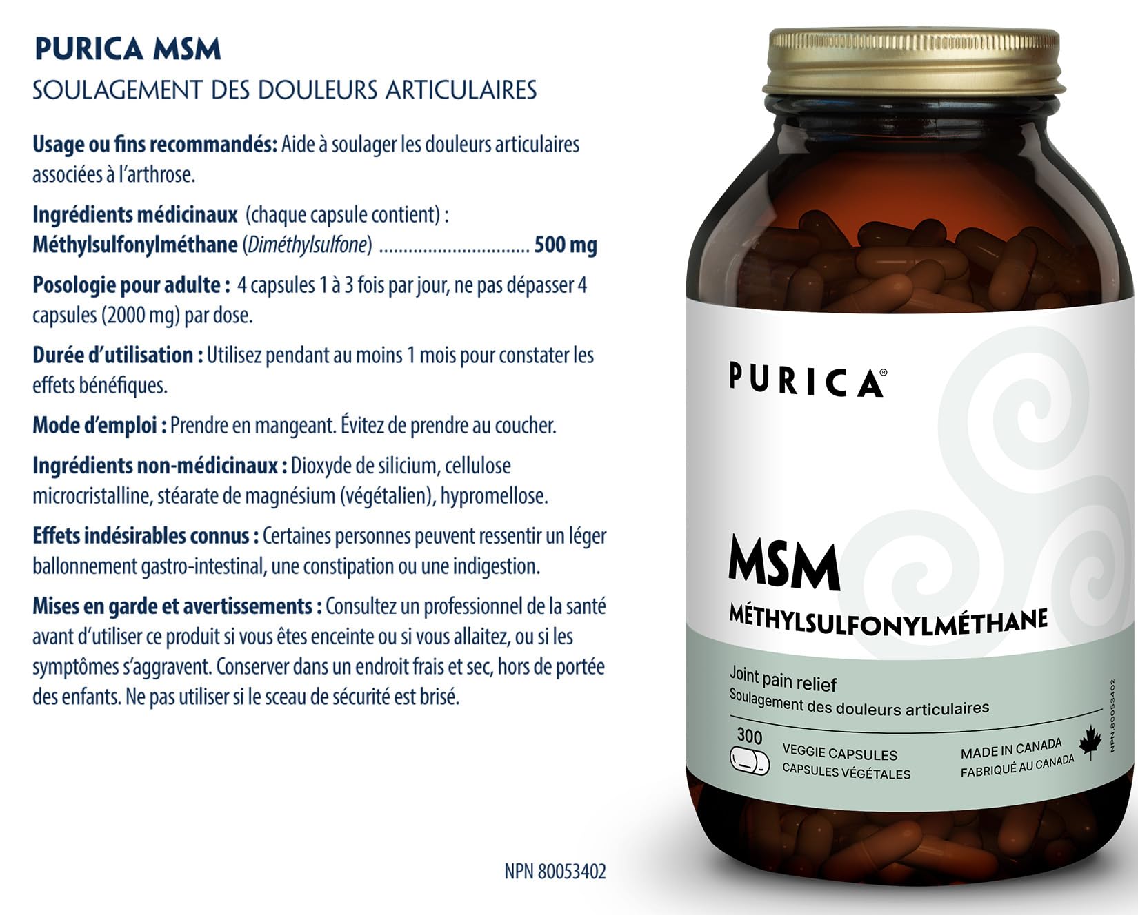 PURICA - MSM Gélules végétales - Soutien articulaire amélioré avec le méthylsulfonylméthane