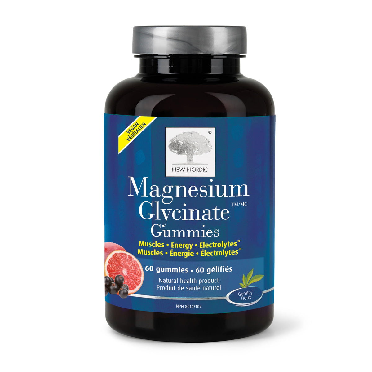 New Nordic Magnesium Glycinate Gummies, 60 Vegan Chews, 30 Day Supply, 4+