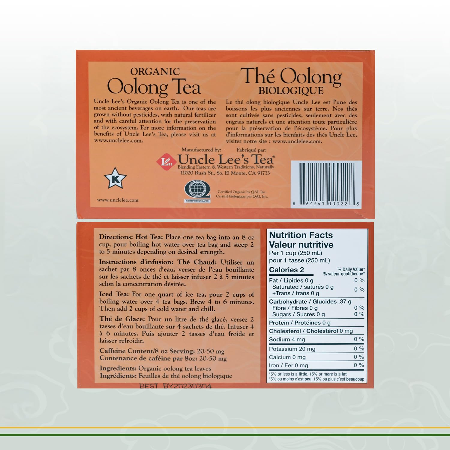 Uncle Lee's Tea Organic Oolong Tea, 40 Count