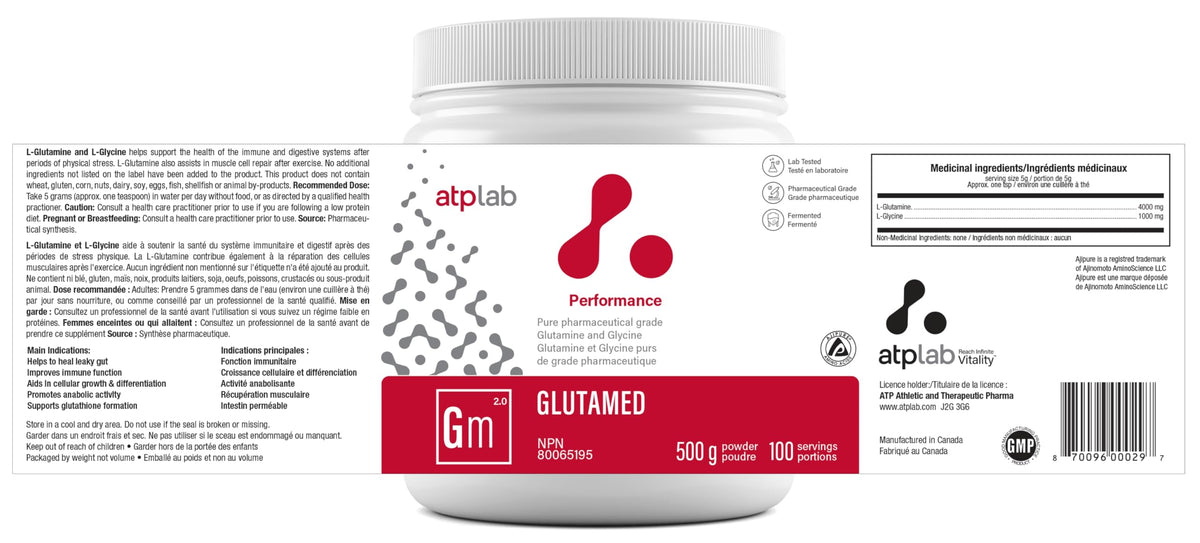 atplab Amino Acids Supplement, Glycine & L Glutamine, 500g, Made in Quebec