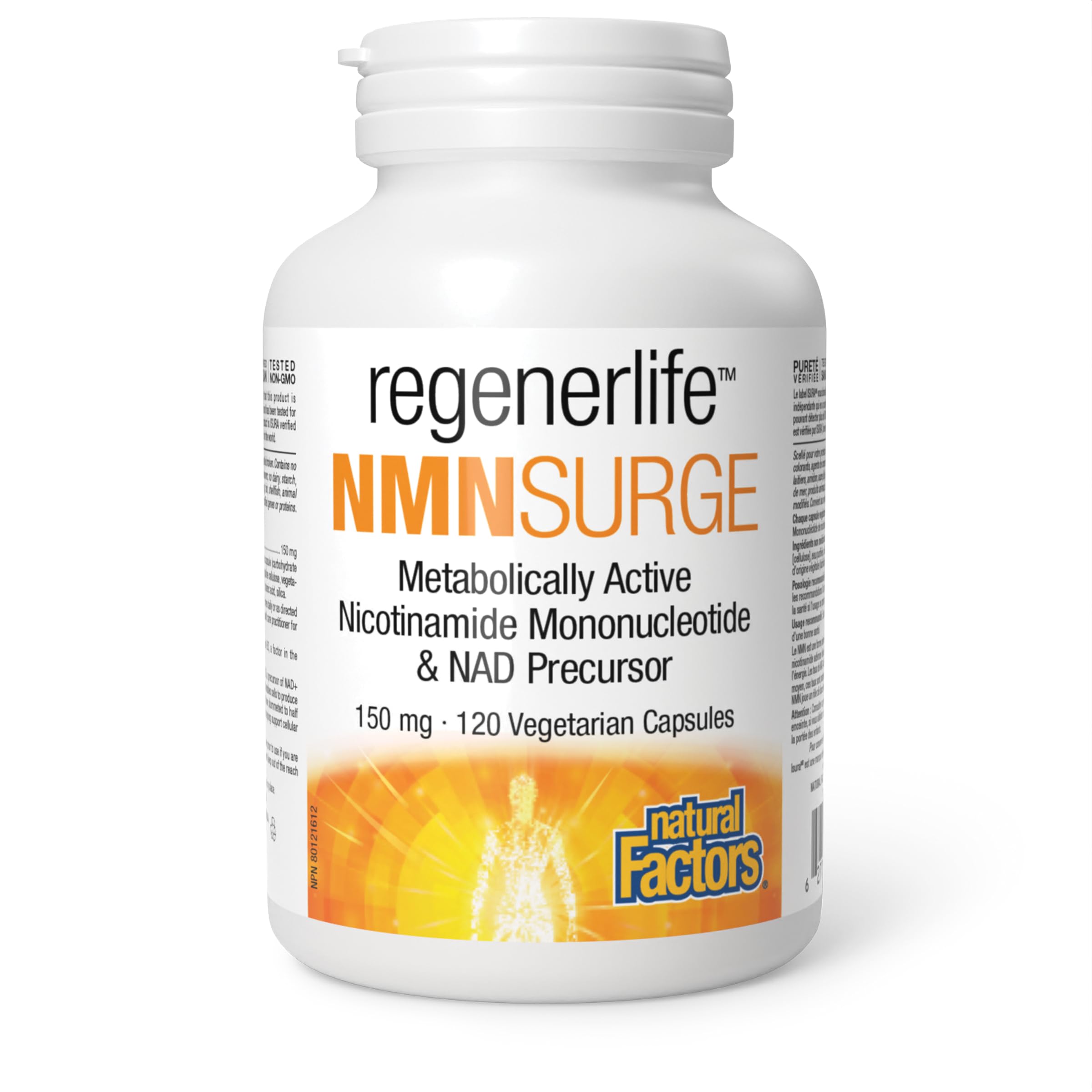 Natural Factors Regenerlife NMNSURGE, 150 mg, 120 vegetarian capsules, Metobolically Active (Vitamin B3) Nicotinamide Mononucleotide (NMN), Healthy Aging Support