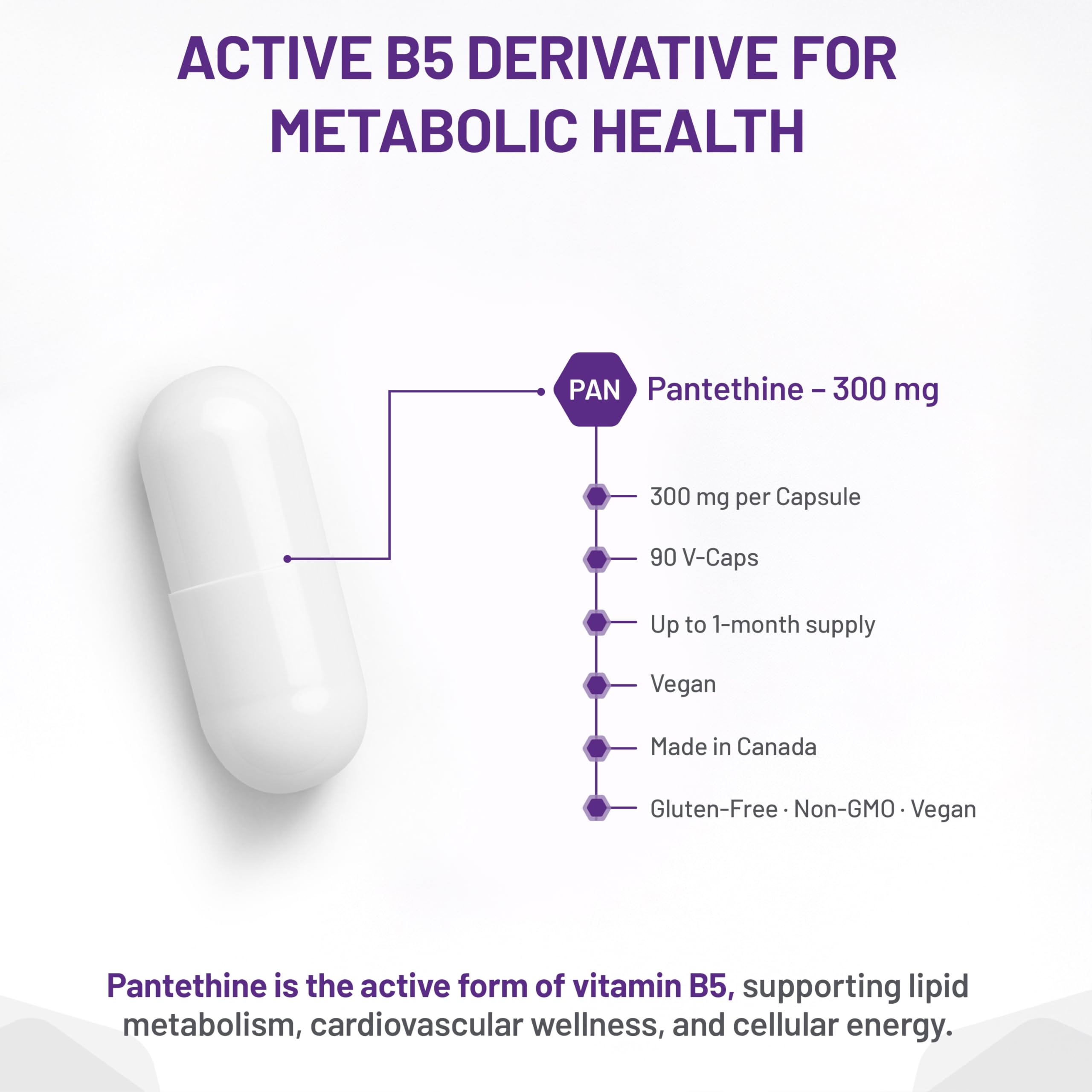 AOR - Pantéthine 300 mg Supplément végétalien, 90 capsules pour 30 jours - Forme active de vitamine B5 (acide pantothénique) - Soutient la fonction surrénale et le taux de cholestérol - Idéal pour le soin du foie et le bien-être général