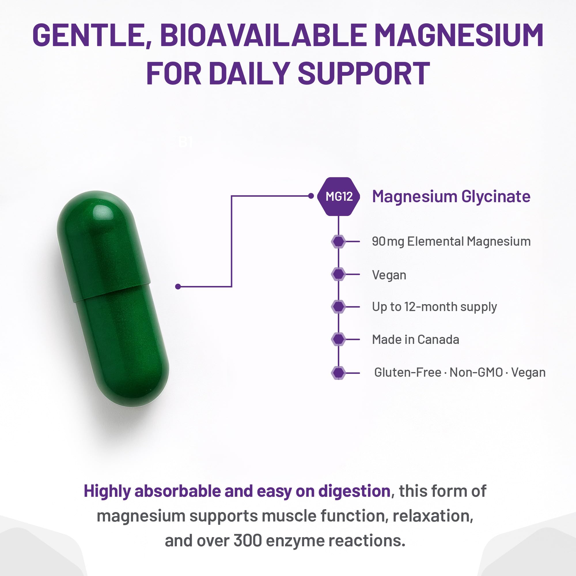 AOR Magnésium Glycinate, 90 mg, Favorise une fonction musculaire et un métabolisme optimaux, Soutien cardiovasculaire, Confort musculaire et cycles menstruels équilibrés, Végétalien et sans OGM