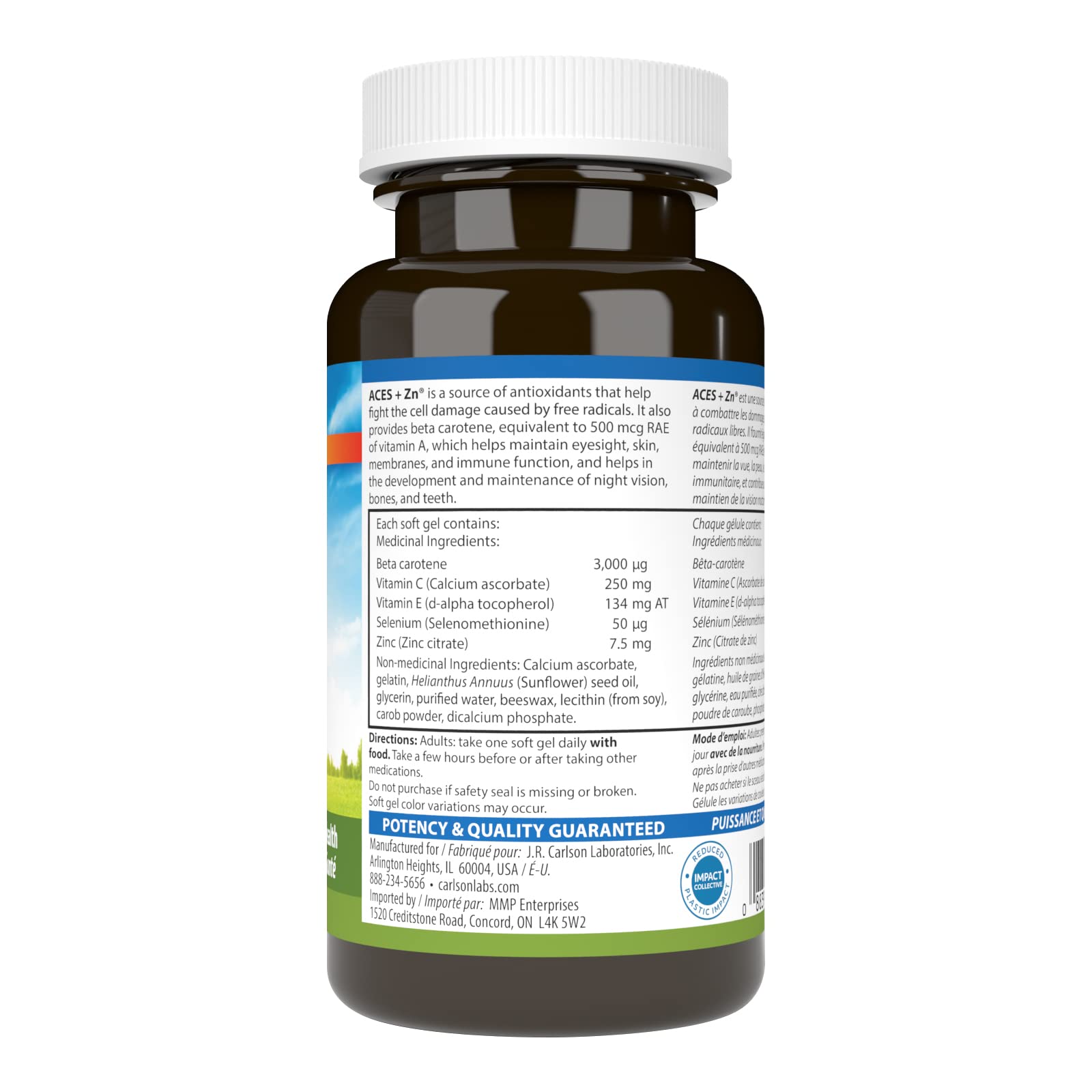 Carlson - ACES + Zn, Vitamines A, C, E + Sélénium & Zinc, Multivitamine avec Zinc, Multivitamine Sélénium, Antioxydant