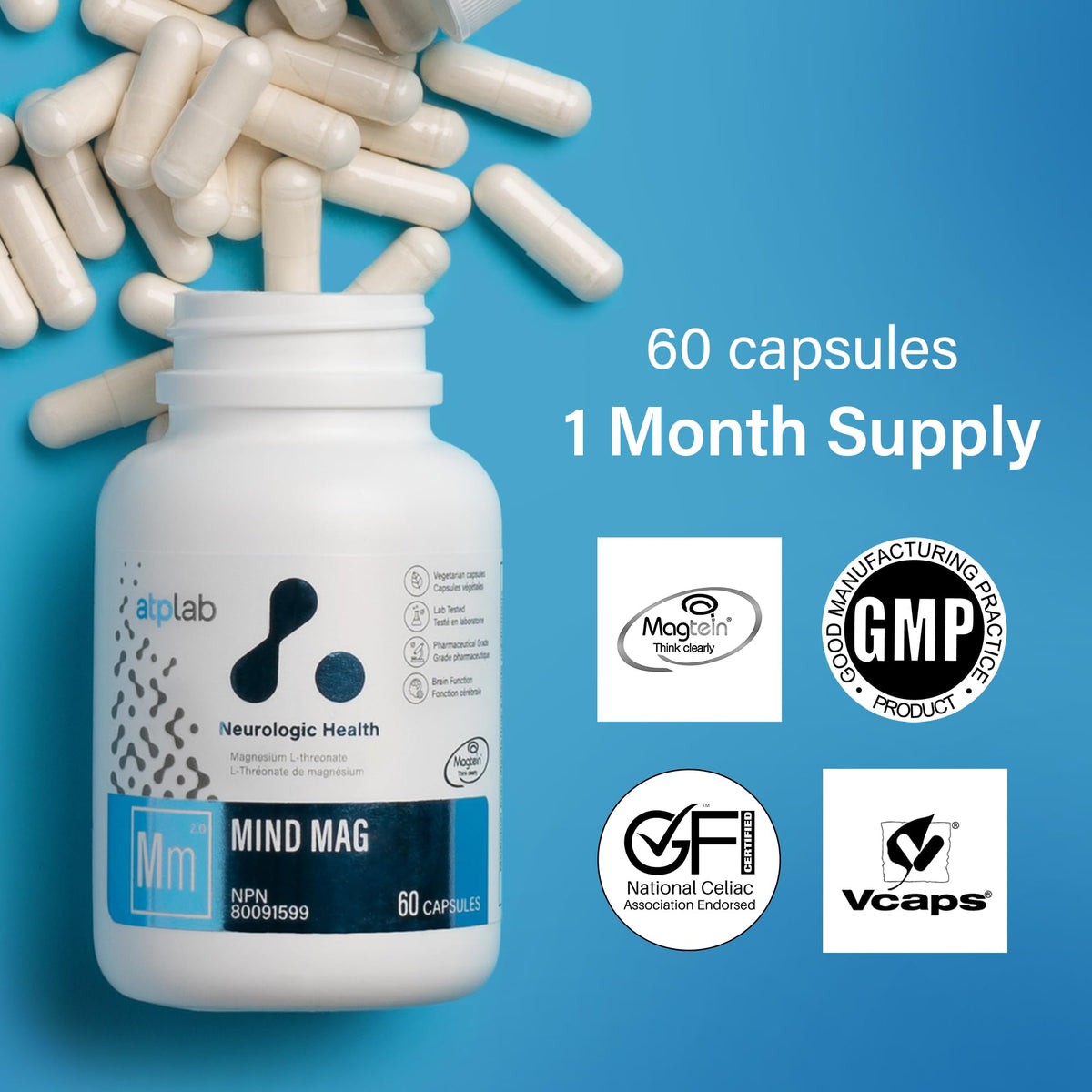 atplab MagMind Magnesium L-Threonate, Brain Supplement, 60 Capsules