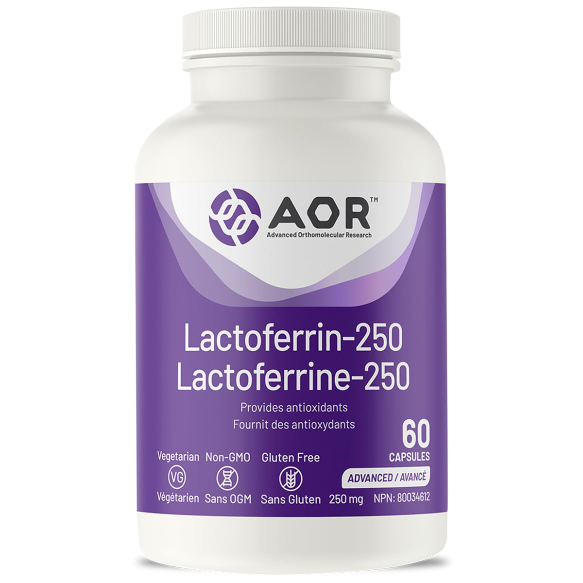 AOR Lactoferrin Supplements, 250 mg, Iron, Antioxidant Support, 60 Capsules