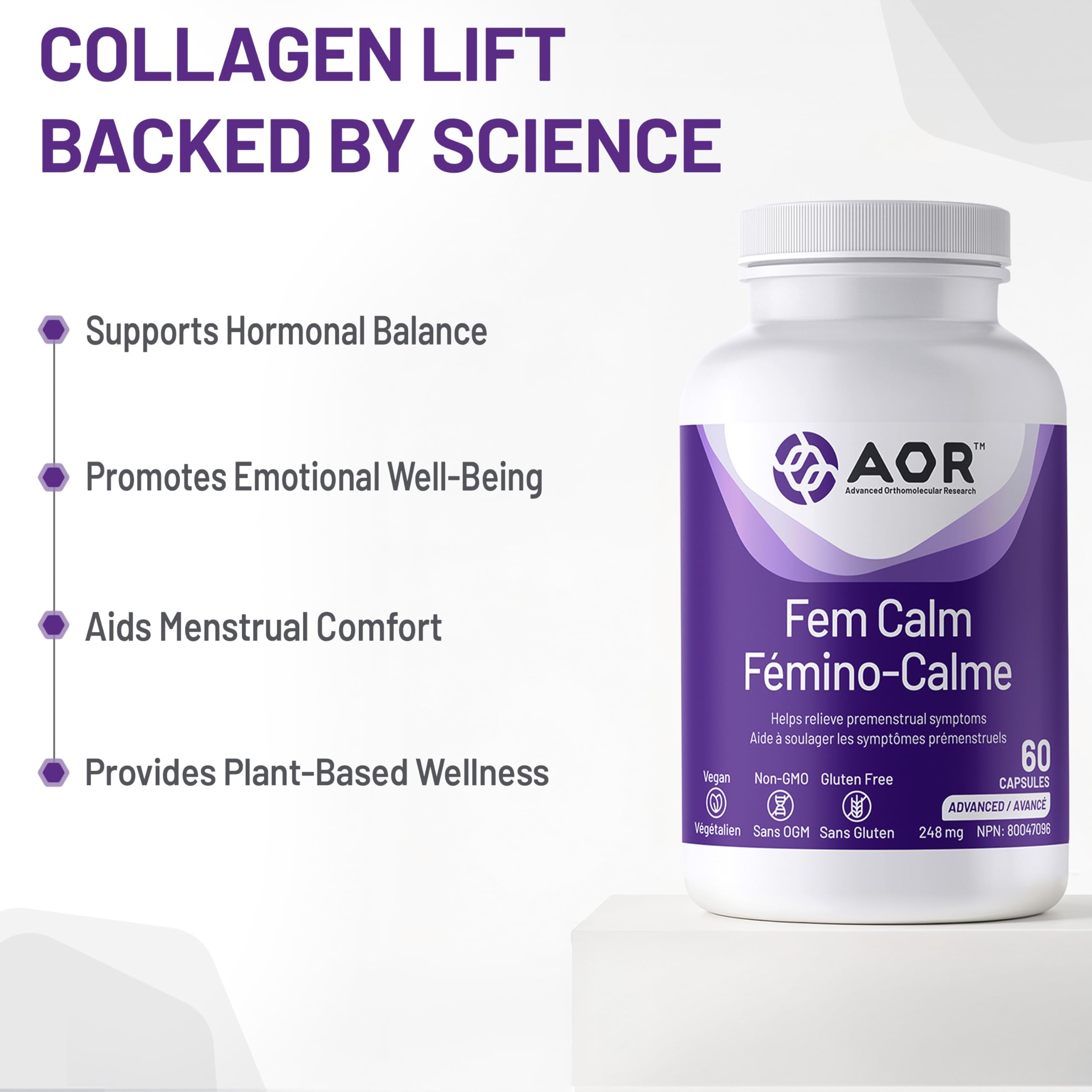 AOR Fem Calm 248mg 60 gélules – Cure de 30 jours – Contient de l'Ashwagandha, de l'acide folique, de la B12, du Gattilier – Soutien au bien-être quotidien et à l'équilibre hormonal des femmes, idéal pour le cycle menstruel – Sans OGM et Végane