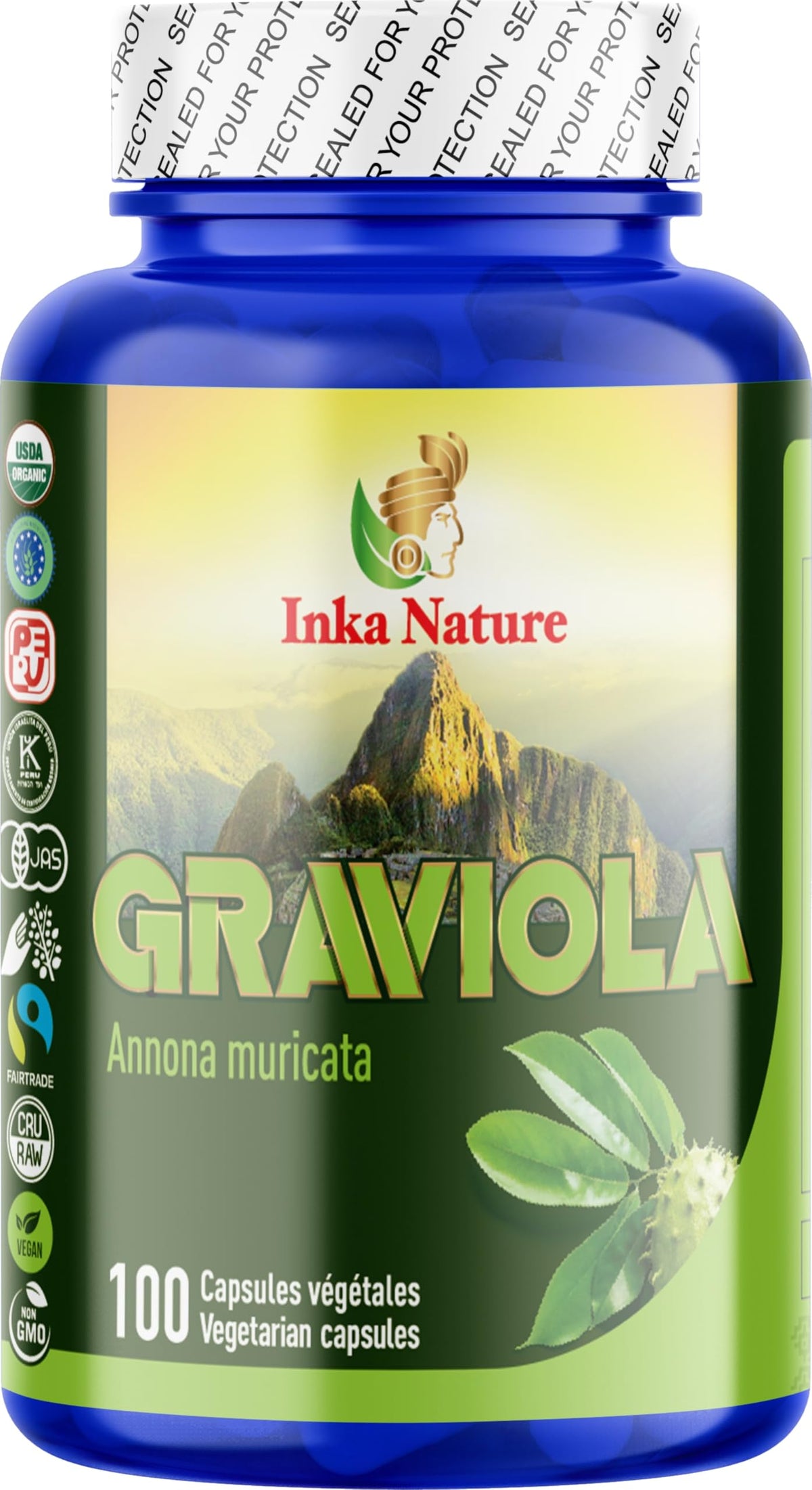 Inka Nature Graviola Annona Muricata 100 Caps 25-Day Supply - Natural Graviola Extract Supplement - Supports Immune Health - Vegan, Non-GMO - Herbal Wellness - JAS Certification