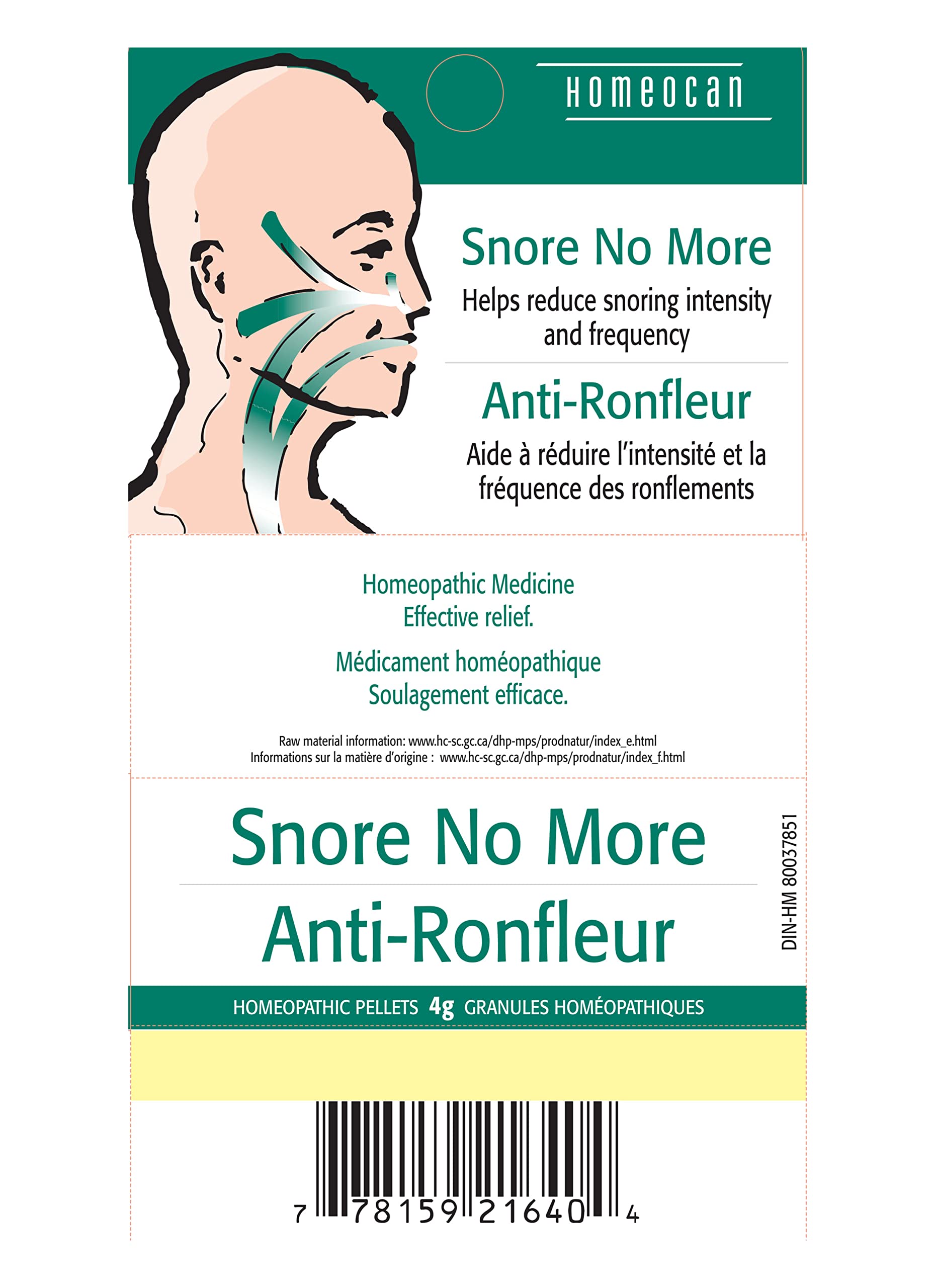 Homeocan Snore No More Combination Pellets 4g, Supports Peaceful Night & Quiet Rest, Homeopathic Formula for a Restful Sleep, Helps Ease Nasal Blockage & Throat Discomfort, Snoring Aid for Men & Women