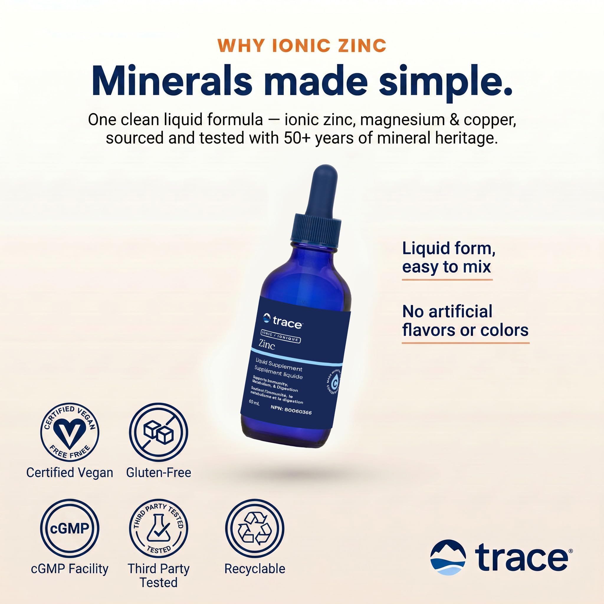 Trace Minerals Research Ion-zinc, 60ml From Inland Seawater | Low Sodium, 120-Servings, Ionic Zinc Supplement - Vegan and Gluten-Free
