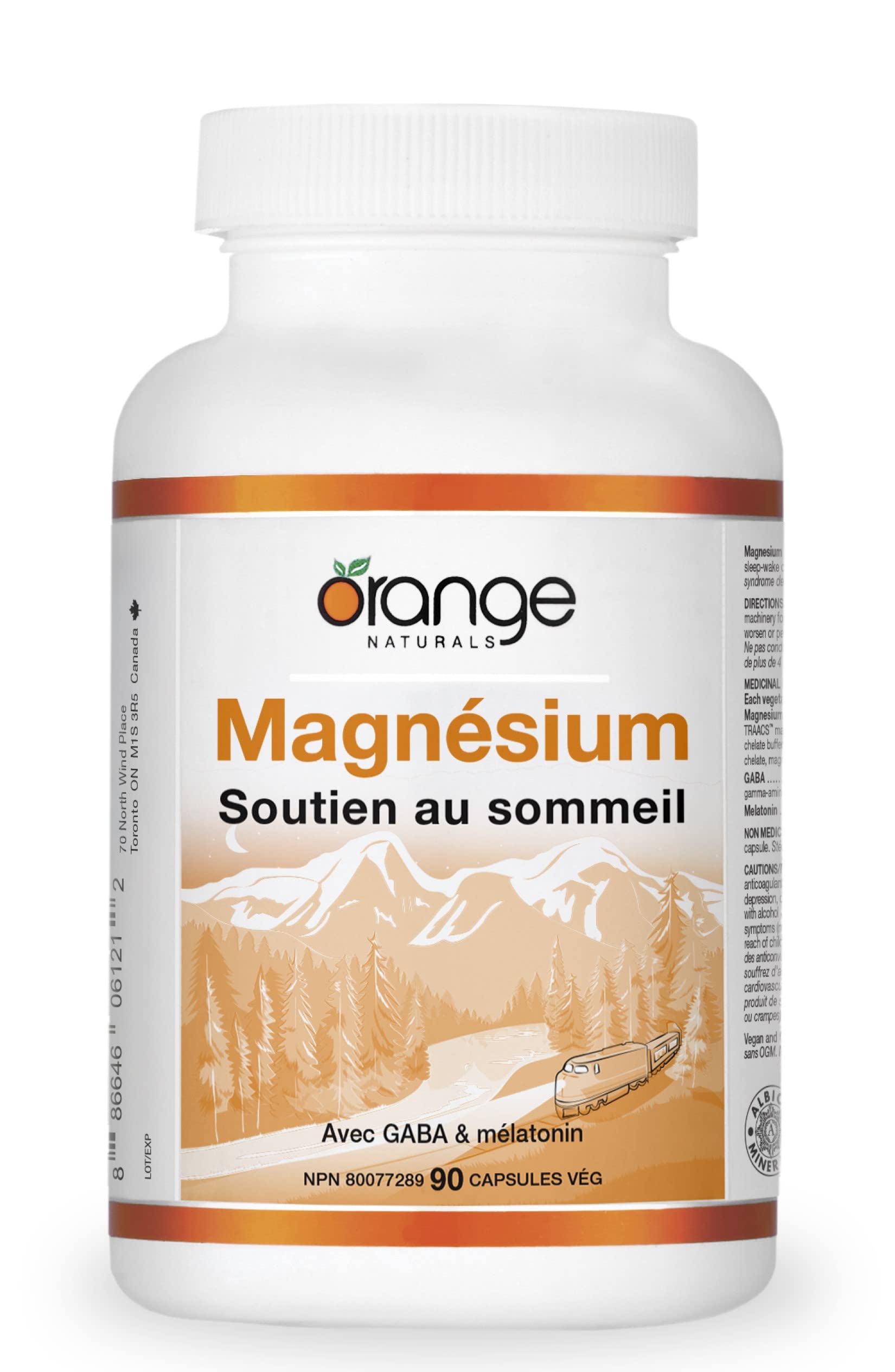Orange Naturals Soutien au sommeil au magnésium avec GABA et mélatonine, 90 capsules végétales, approvisionnement de 3 mois, soutien nocturne pour le repos et la relaxation, aide à maintenir une routine de sommeil saine, sans produits laitiers ni gluten