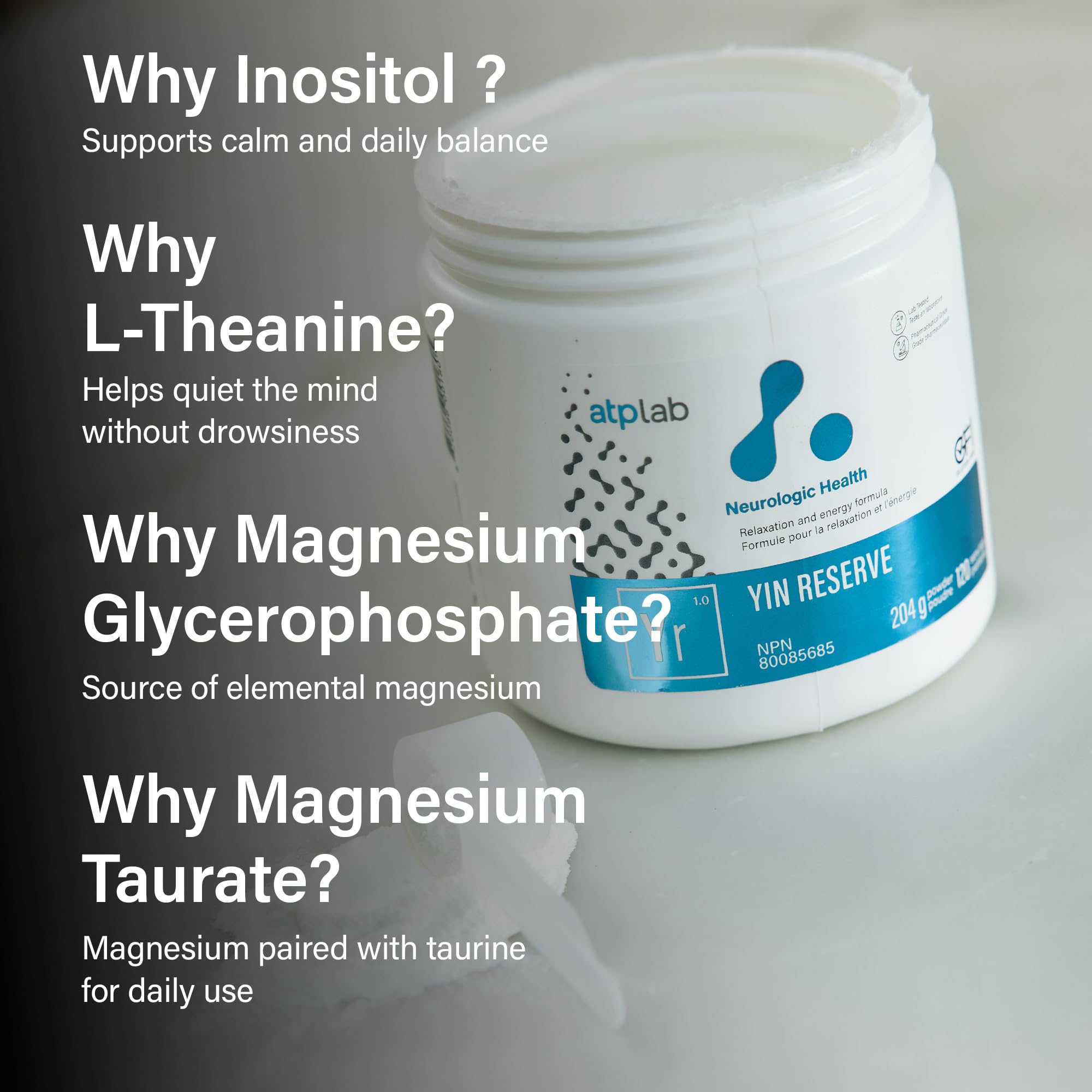 ATP LAB - Yin Reserve 204g Powder 120-Servings - Promote Relaxation and Sleep - Teeth Health and Bone Health Supplement - Heart Muscle Funtion Electrolyte Balance