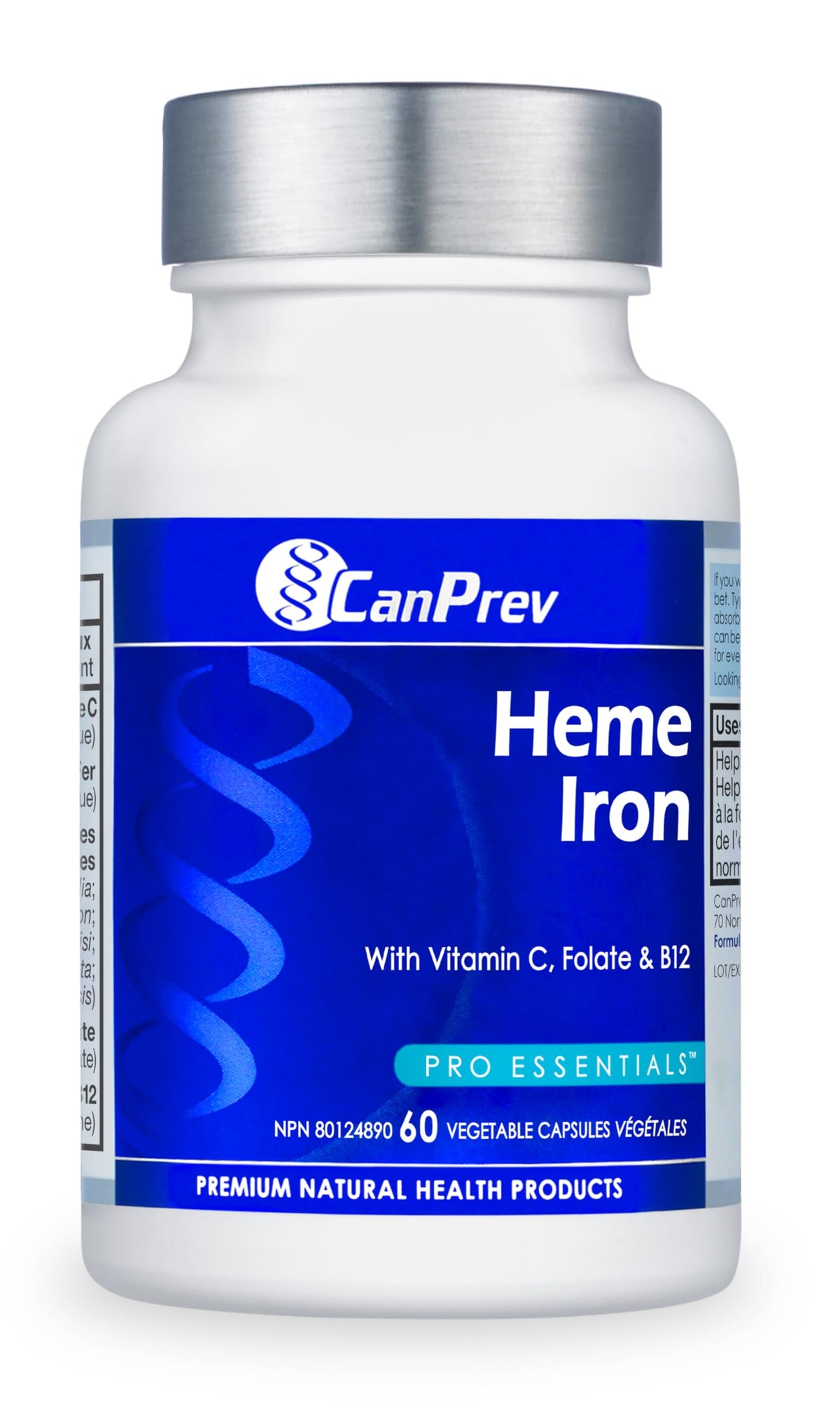CanPrev Heme Iron Capsules for Adults, Vitamin C B12 Folate, 60 Day Supply
