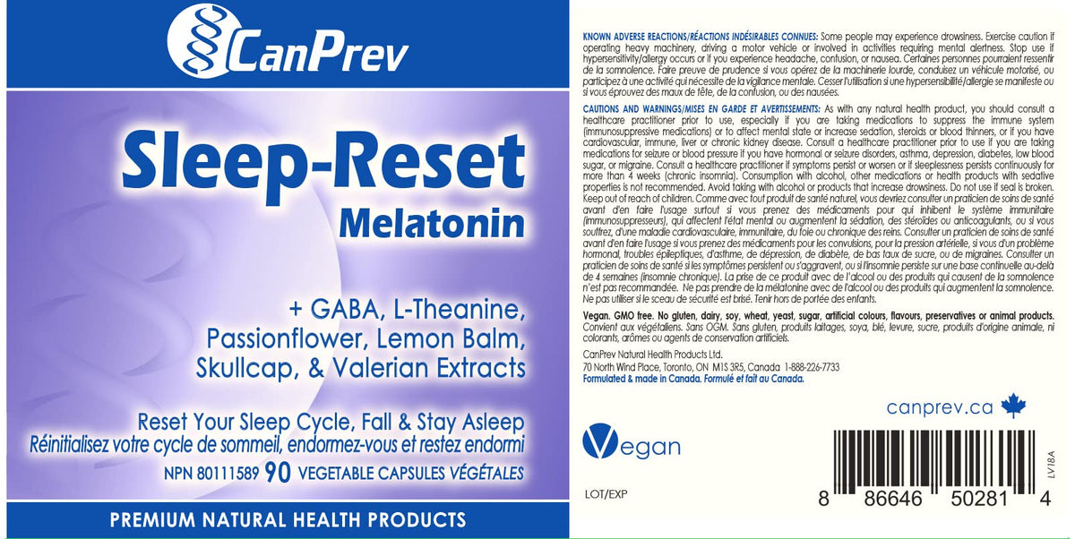 CanPrev Melatonin, Sleep Reset, L Theanine, 90 V-Caps, 90 Day Supply