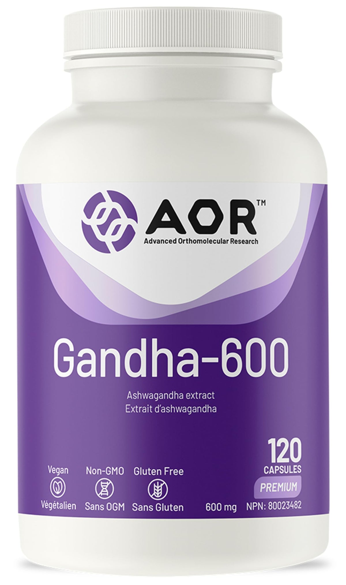 AOR Gandha-600 Organic Ashwagandha Supplement, 600 mg, 120 Capsules