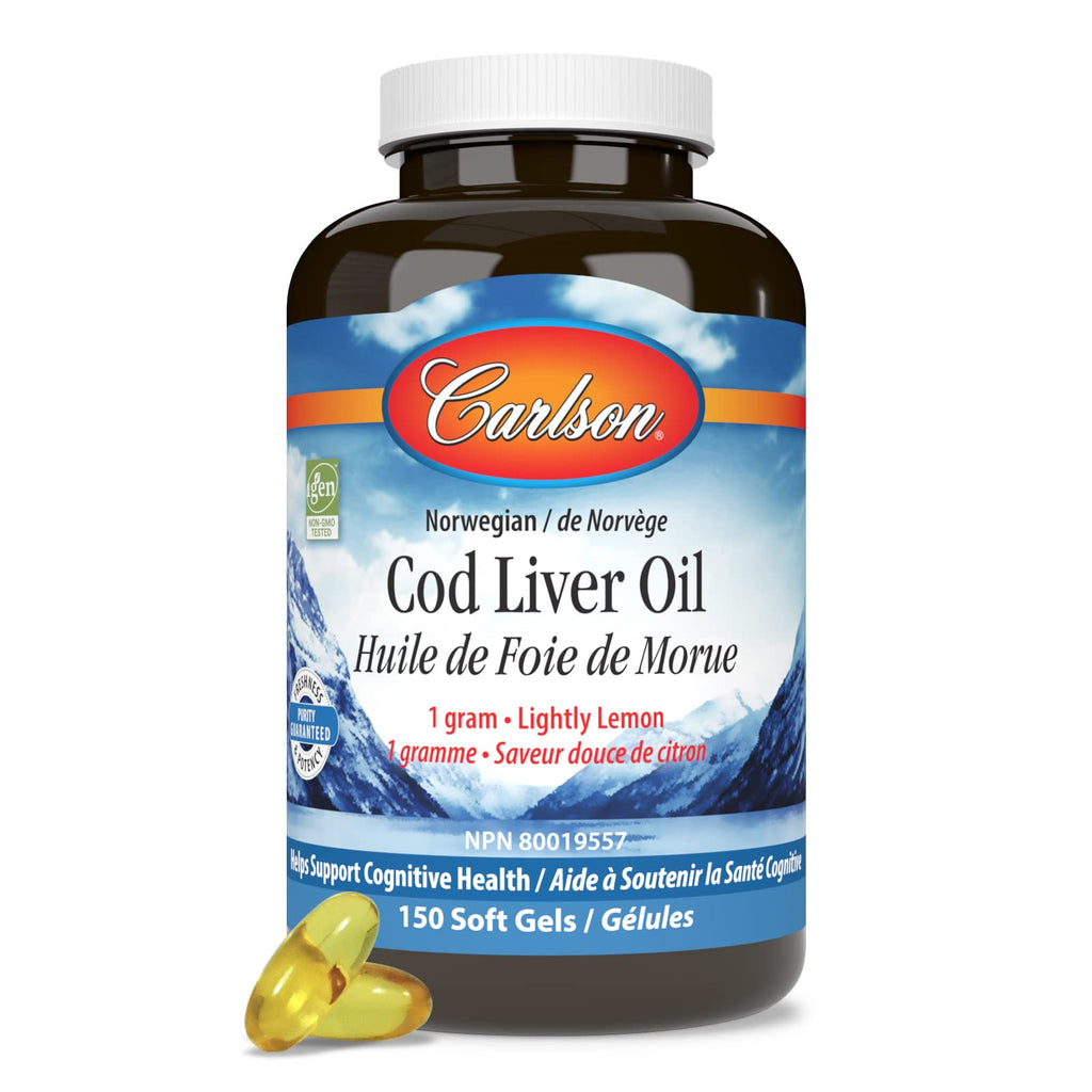 Carlson - Cod Liver Oil Gems, 920 mg Omega-3s + Vitamins A & D3, Wild-Caught Norwegian Arctic Cod-Liver Oil, Sustainably Sourced Nordic Fish Oil Capsules, Lemon