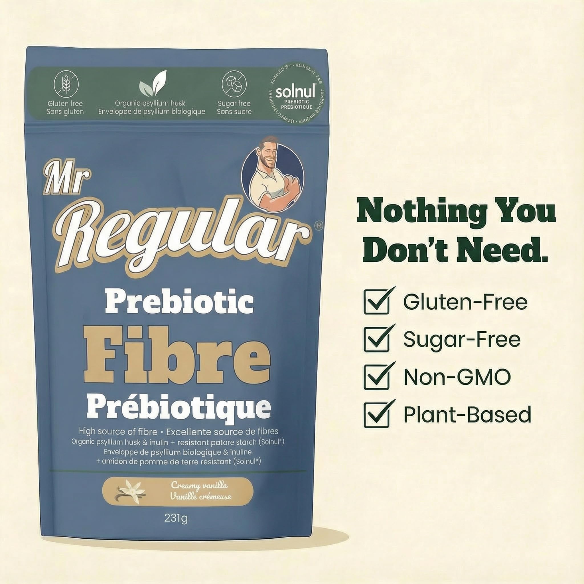 Mr. Regular Prebiotic Fibre Powder 231g 21-Servings | Organic Psyllium Husk & Resistant Potato Starch Blend | High Source of Fibre | Sugar Free & Gluten Free