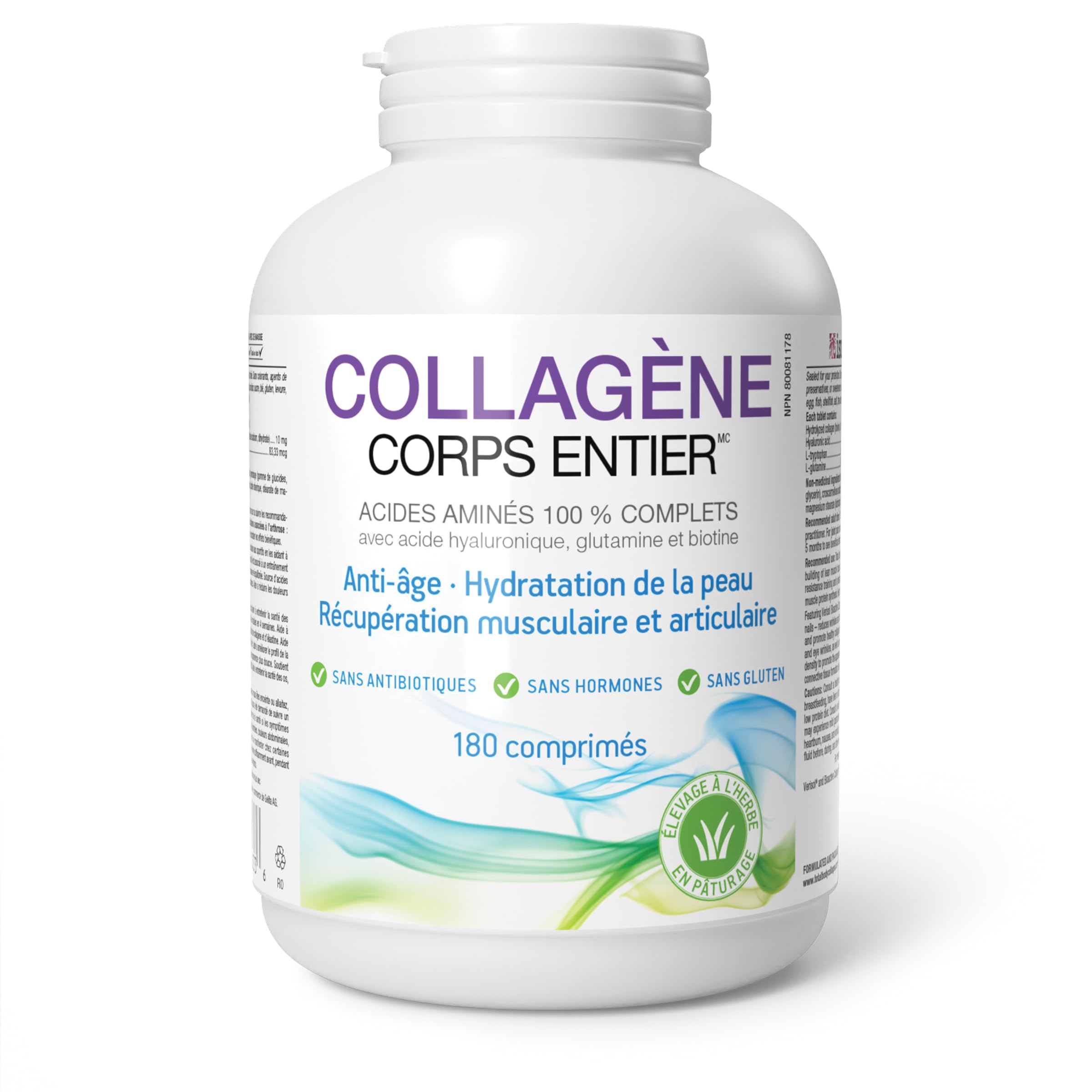 Total Body Collagen - 180 Tablets, VALUE SIZE, 100% Amino Acid, with Hyaluronic Acid, Glutamine, and Biotin all included to support Hydrated Skin, and Muscle Recovery