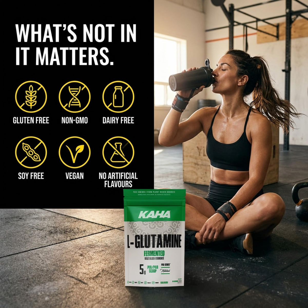 Kaha Nutrition Plant-Based Fermented L-Glutamine Powder 150g, 30 Servings – Pure for Active Recovery, Digestive Support & Healthy Canadian Lifestyles