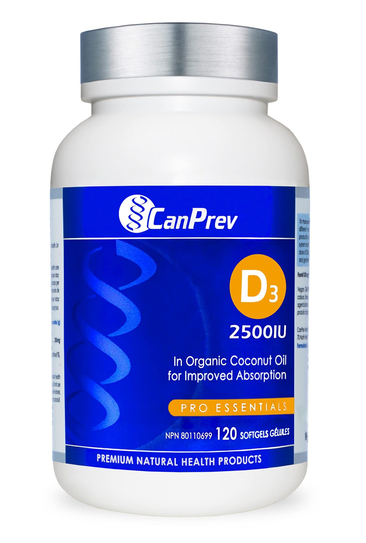 CanPrev Vitamin D, Vitamin D3 2500 IU Softgels, MCT Oil, 120 Day Supply