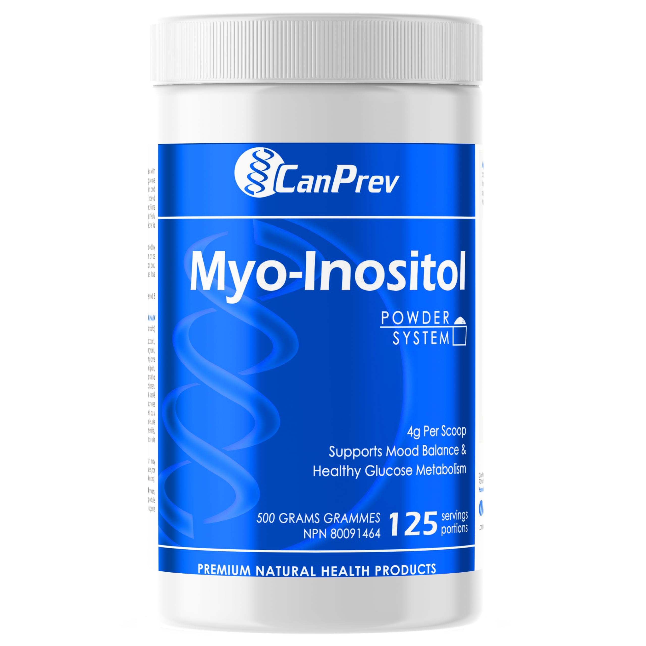 CanPrev Myo-Inositol Poudre 500g, 125 portions, Supplément SOPK pour femmes, Soutient le métabolisme du glucose, la fonction ovulatoire, la santé et le bien-être cellulaire